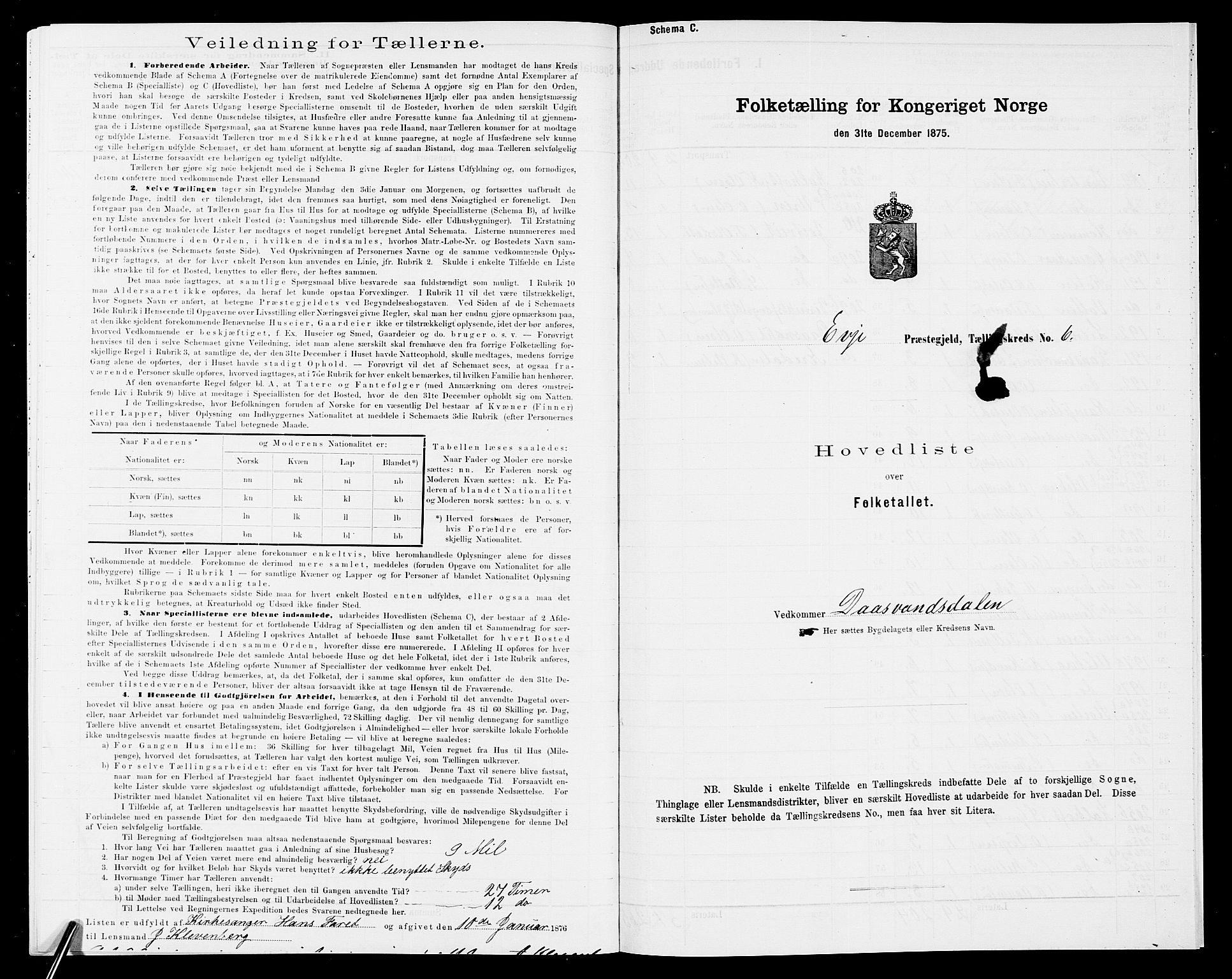 SAK, 1875 census for 0934P Evje, 1875, p. 307