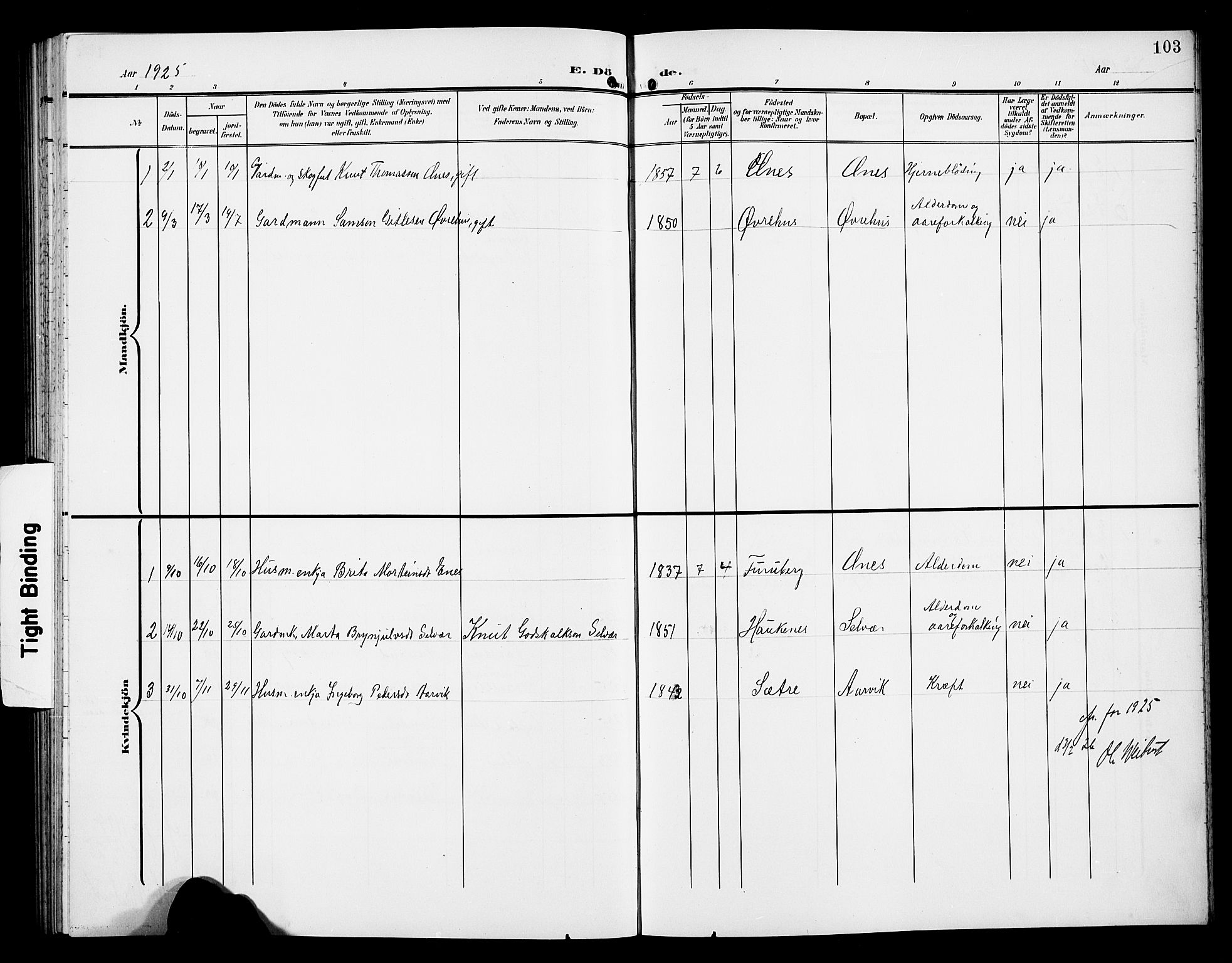 Kvinnherad sokneprestembete, SAB/A-76401/H/Hab: Parish register (copy) no. D 2, 1906-1926, p. 103