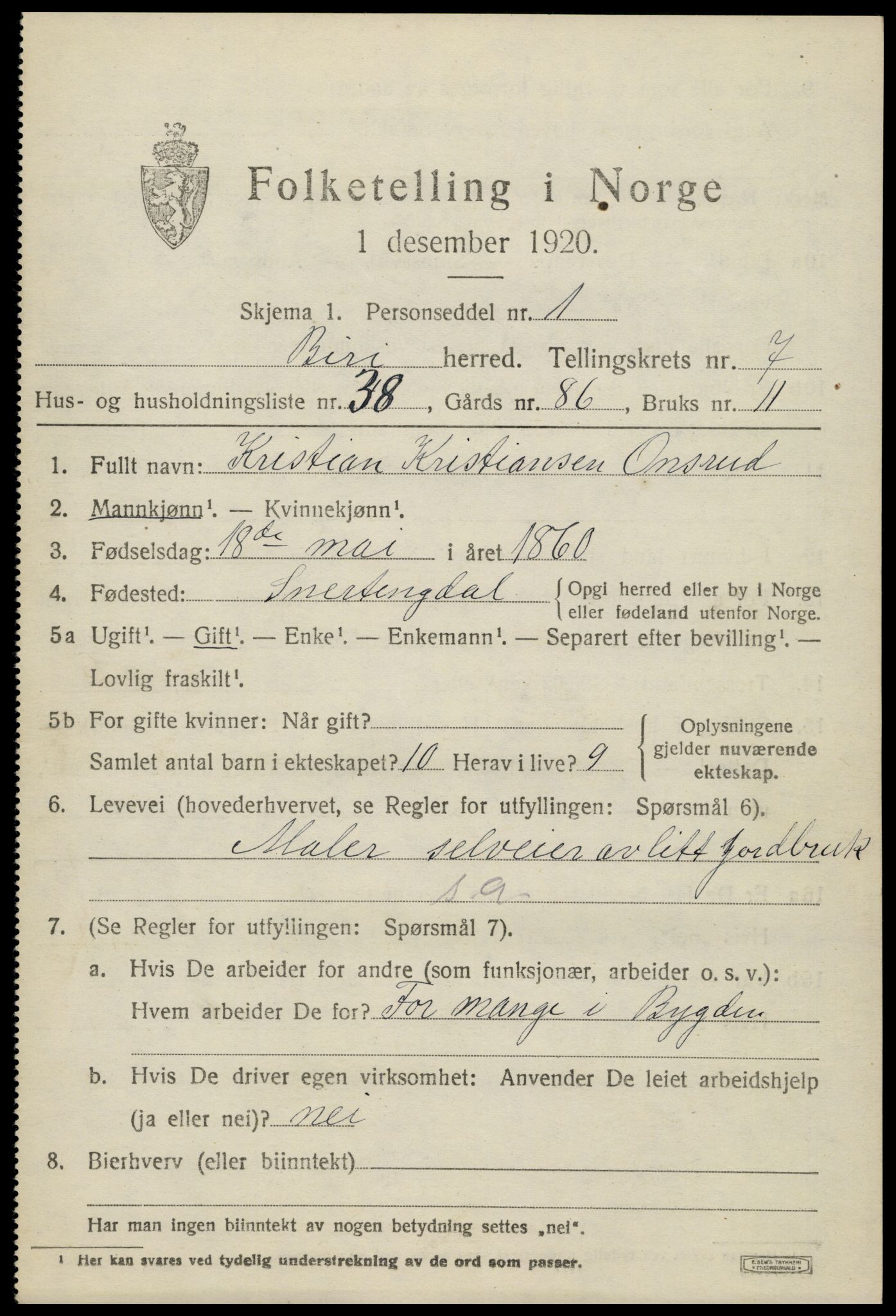 SAH, 1920 census for Biri, 1920, p. 6365