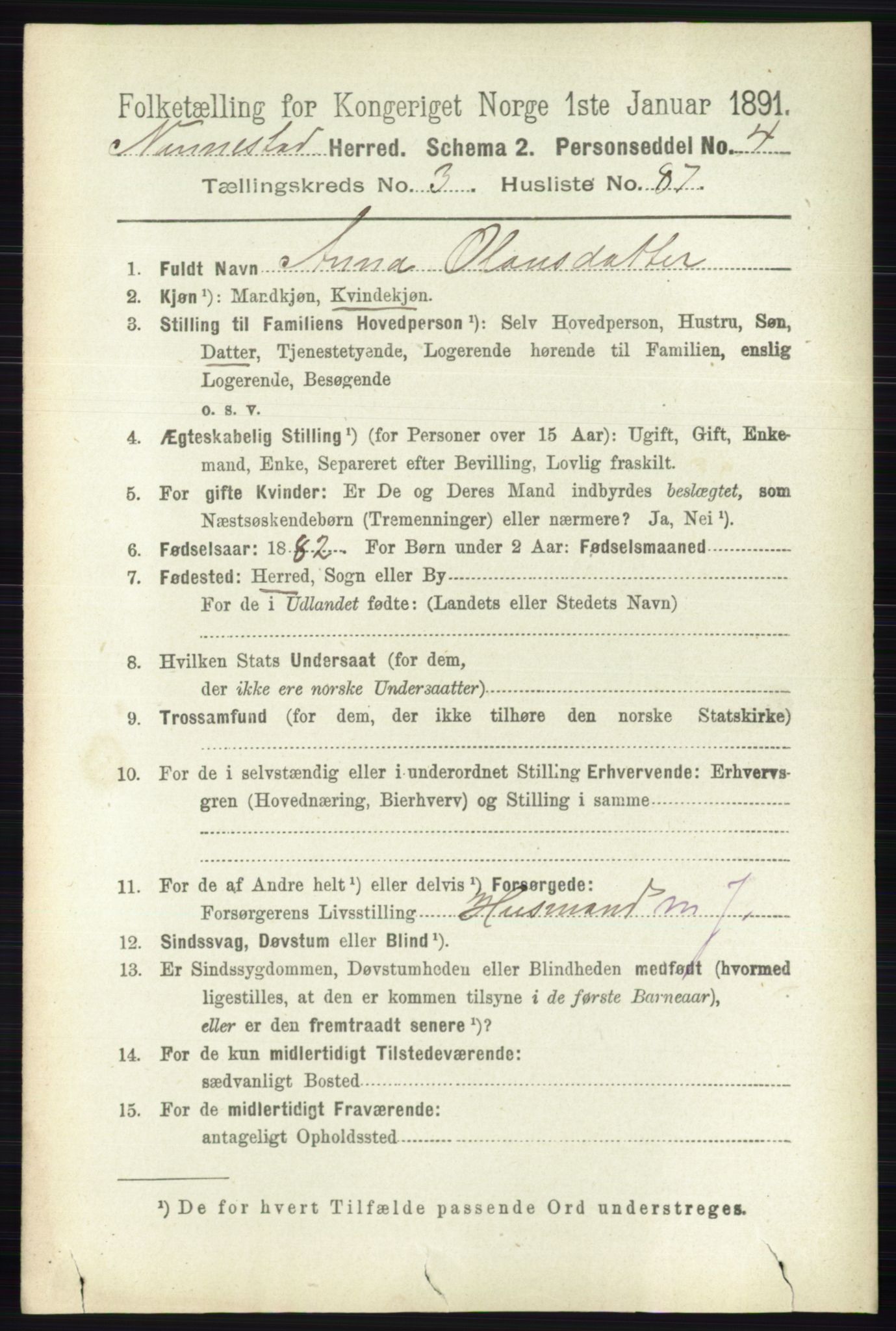 RA, 1891 census for 0238 Nannestad, 1891, p. 1969