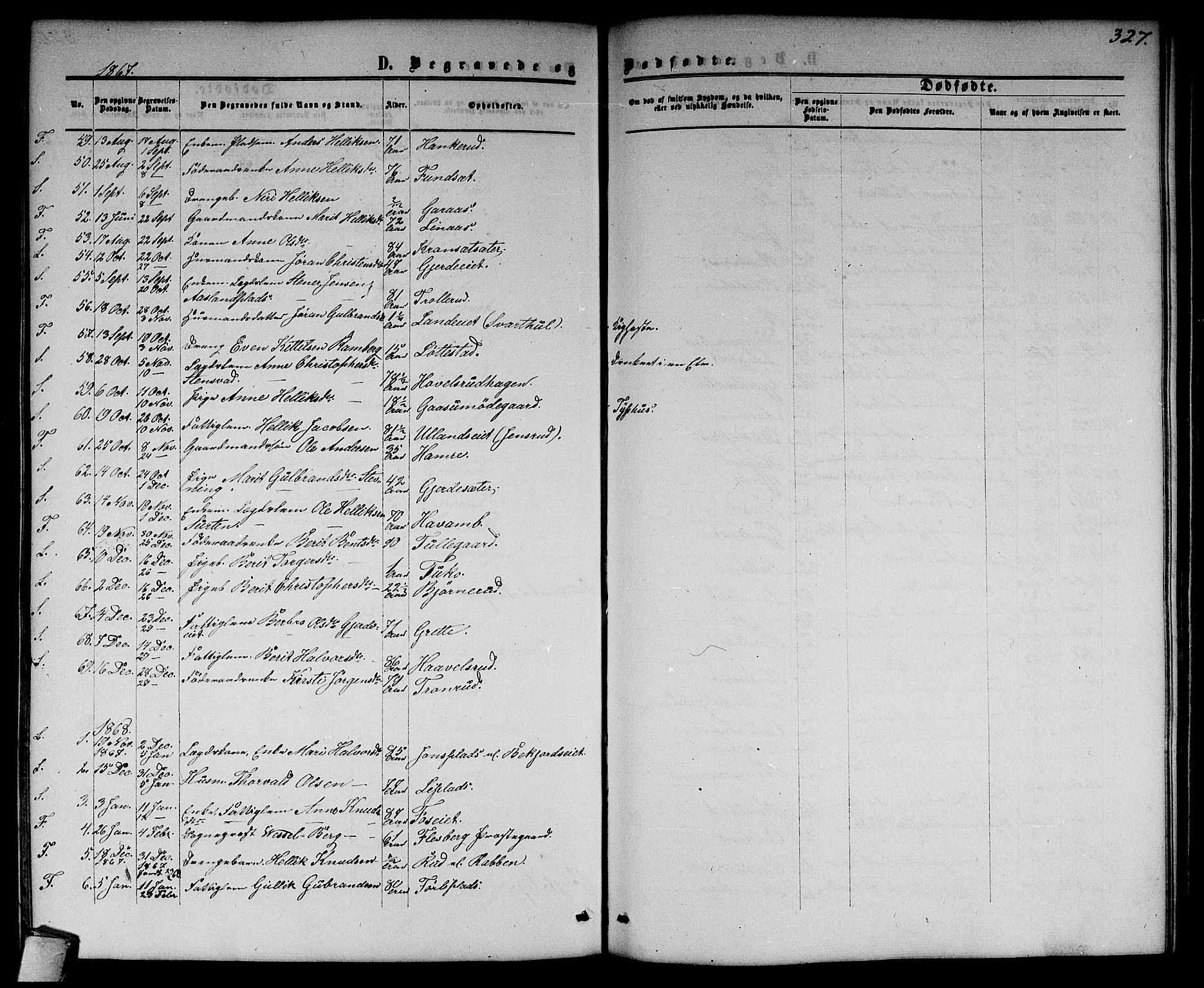 Flesberg kirkebøker, SAKO/A-18/G/Ga/L0003: Parish register (copy) no. I 3, 1861-1889, p. 327