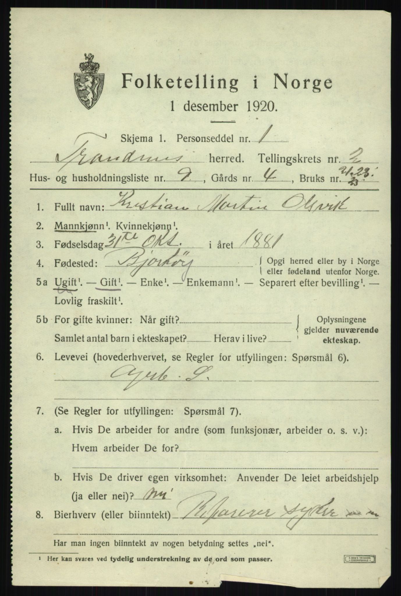 SATØ, 1920 census for Trondenes, 1920, p. 3764