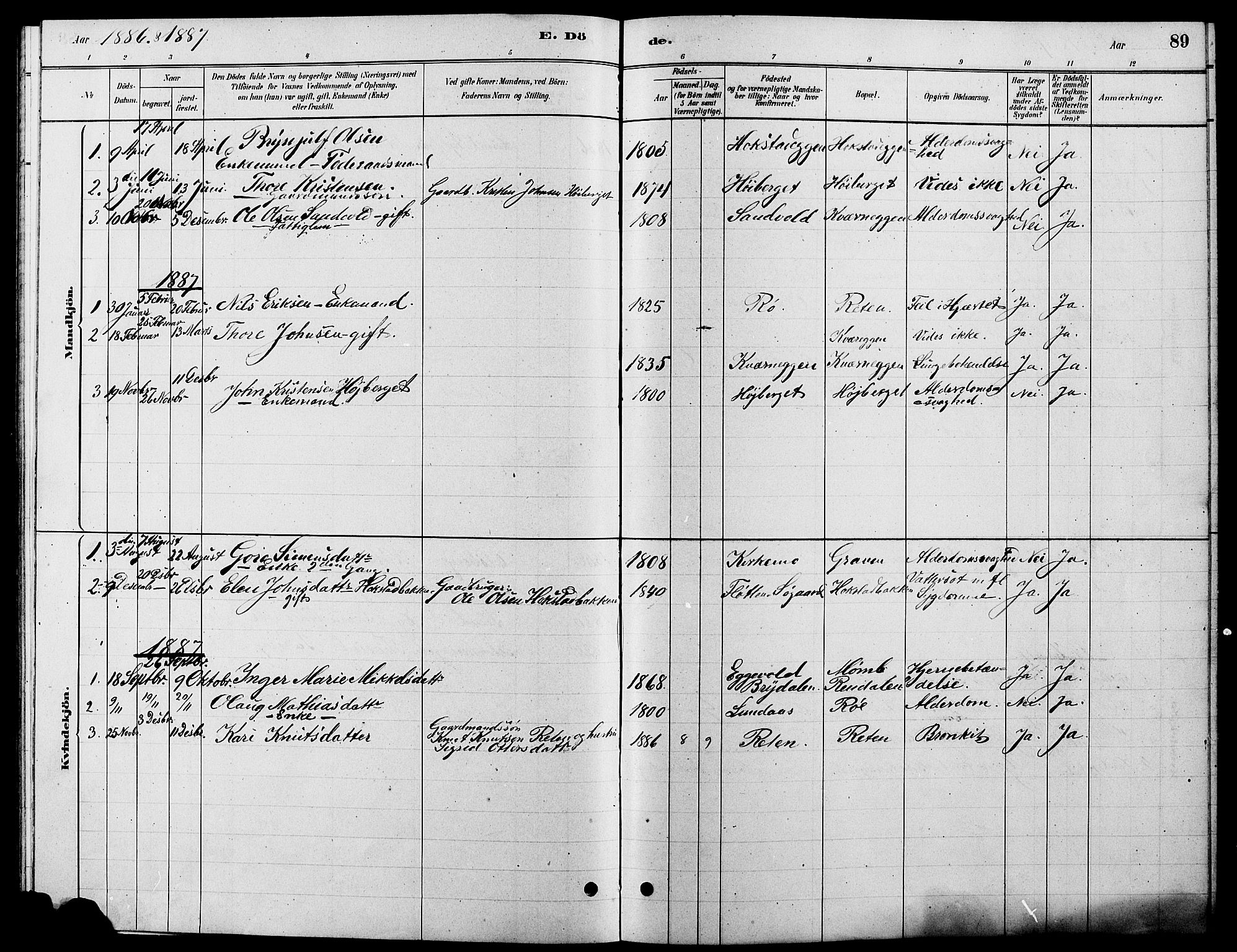 Tynset prestekontor, SAH/PREST-058/H/Ha/Hab/L0007: Parish register (copy) no. 7, 1880-1901, p. 89