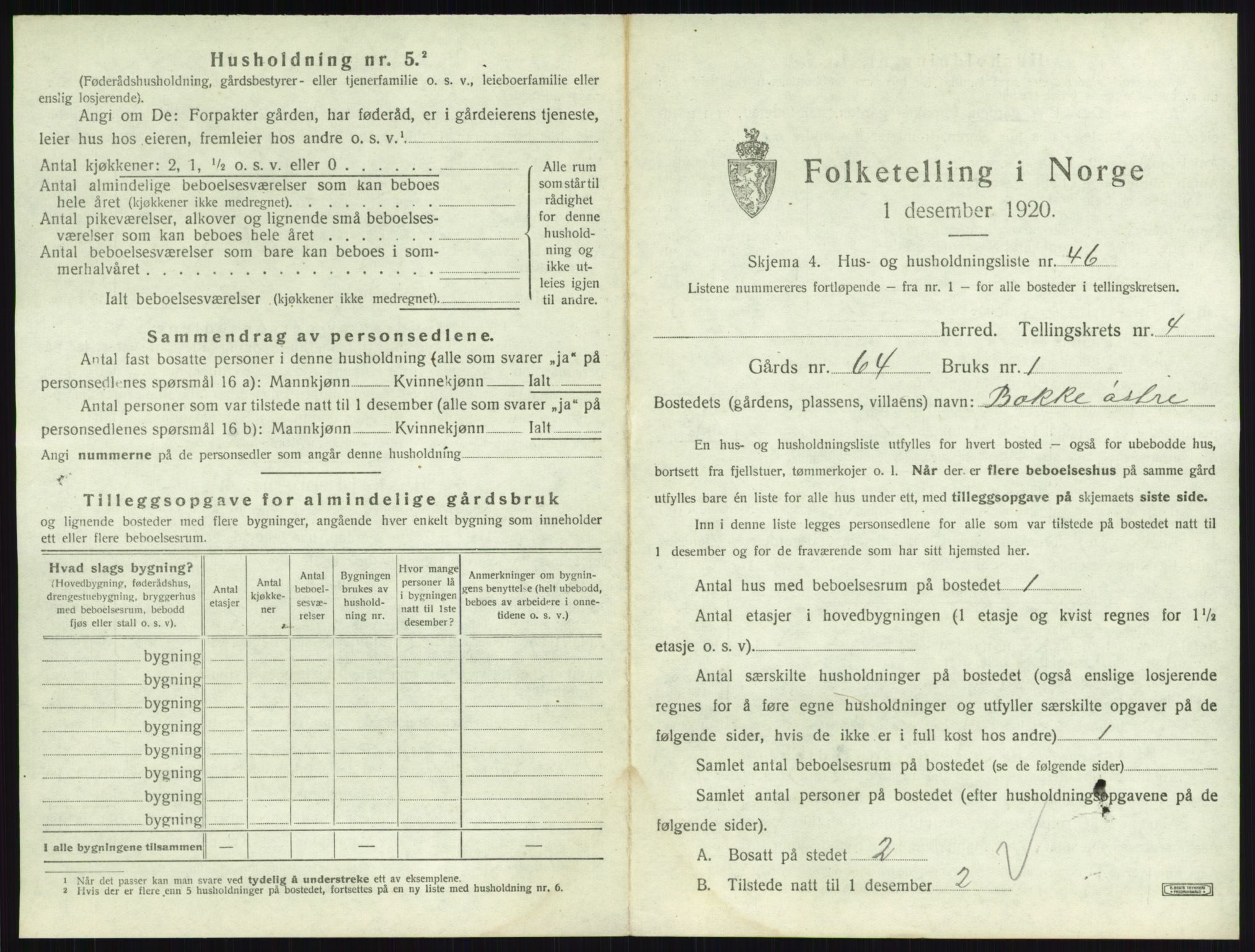 SAKO, 1920 census for Våle, 1920, p. 500