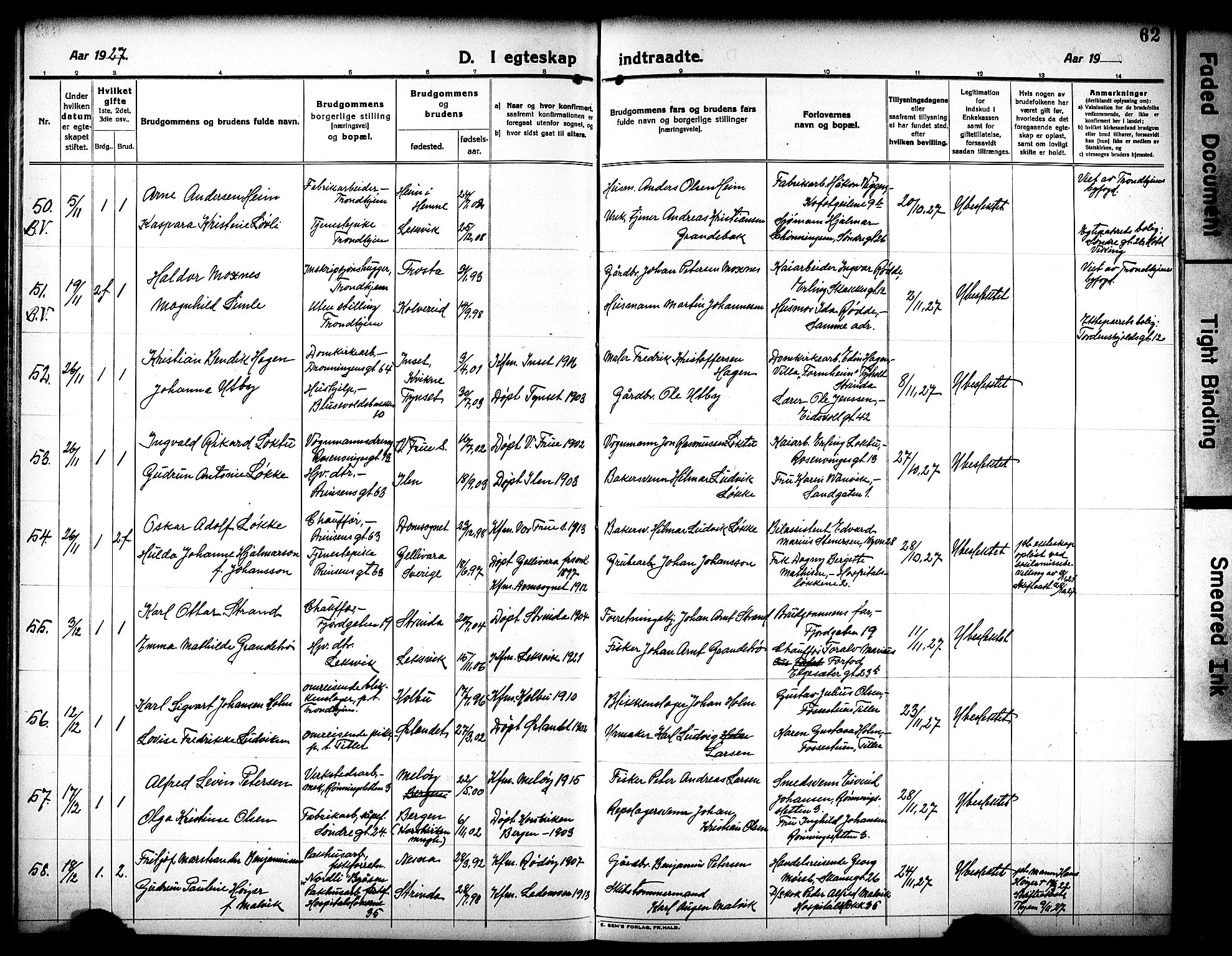 Ministerialprotokoller, klokkerbøker og fødselsregistre - Sør-Trøndelag, SAT/A-1456/602/L0149: Parish register (copy) no. 602C17, 1919-1932, p. 62