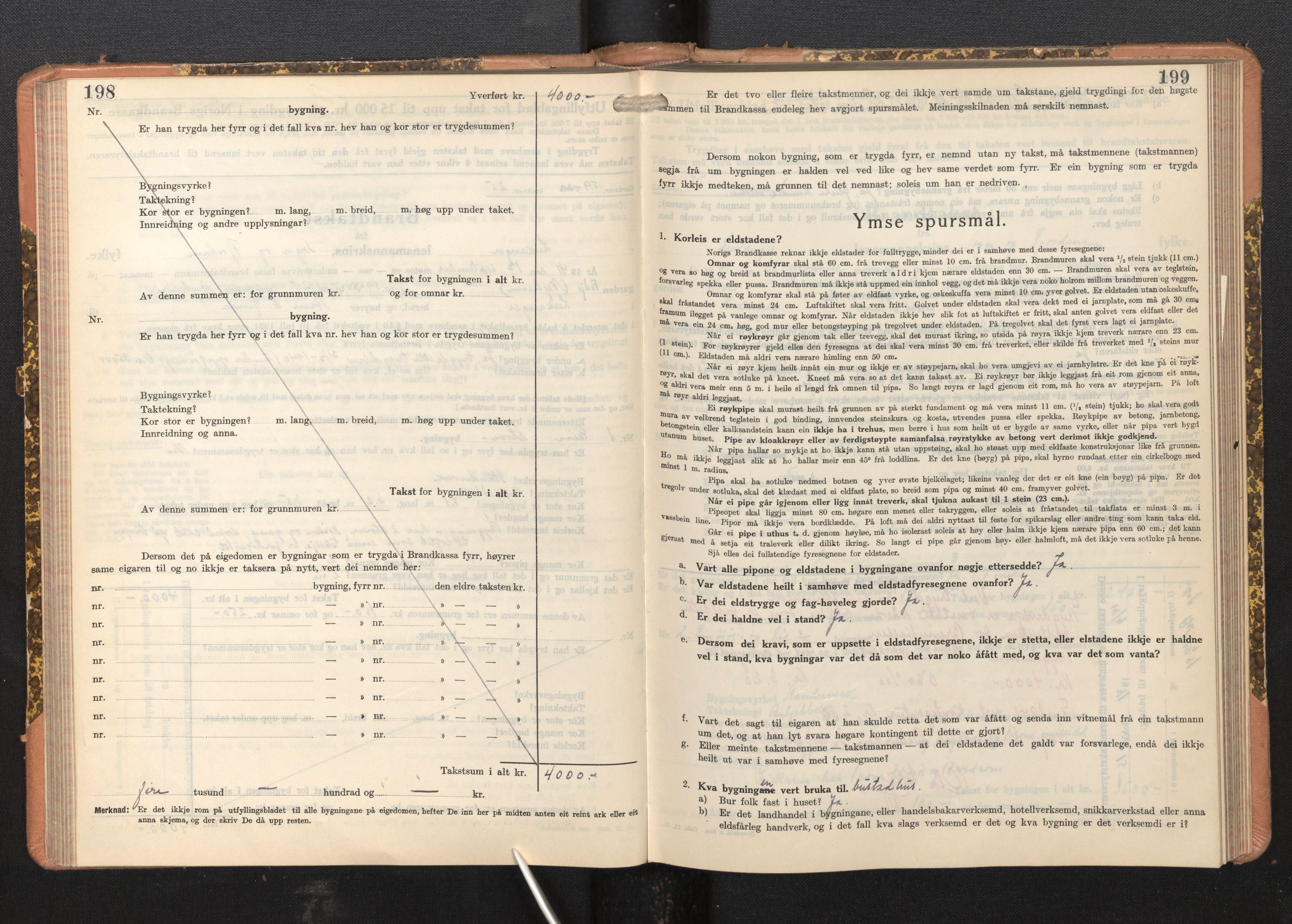 Lensmannen i Leikanger, AV/SAB-A-29201/0012/L0008: Branntakstprotokoll, skjematakst, 1937-1946, p. 198-199