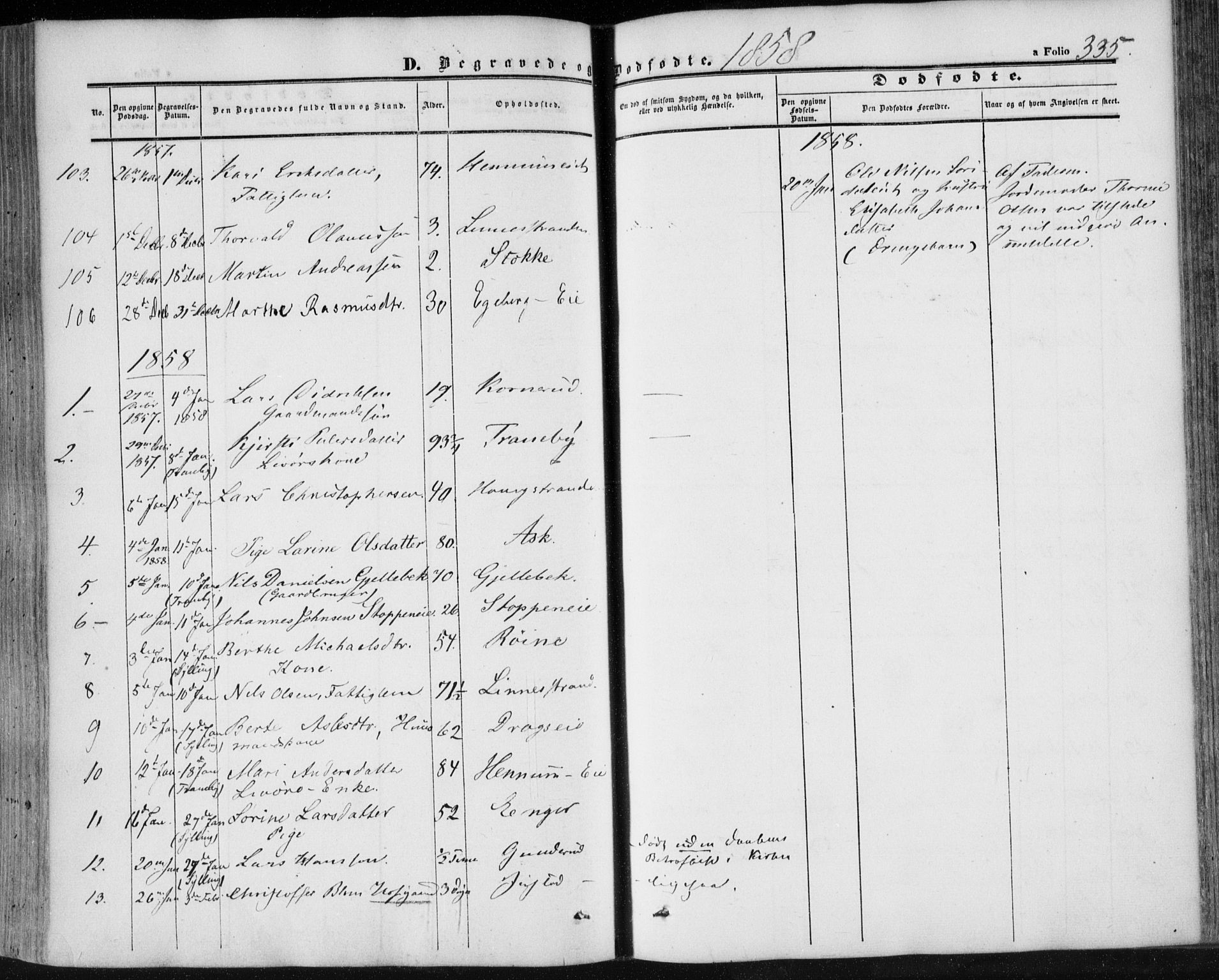 Lier kirkebøker, SAKO/A-230/F/Fa/L0012: Parish register (official) no. I 12, 1854-1864, p. 335