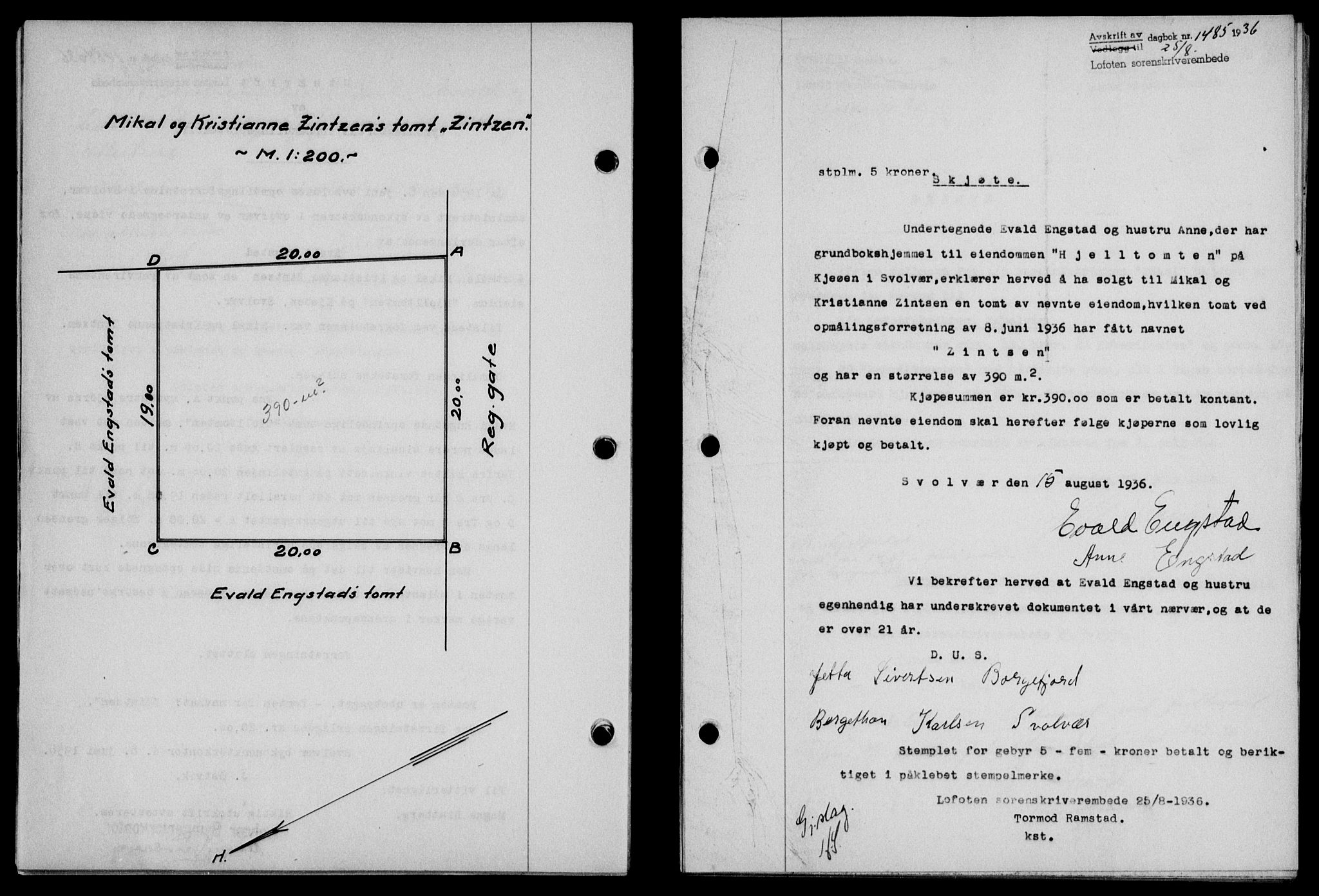 Lofoten sorenskriveri, SAT/A-0017/1/2/2C/L0001a: Mortgage book no. 1a, 1936-1937, Diary no: : 1485/1936
