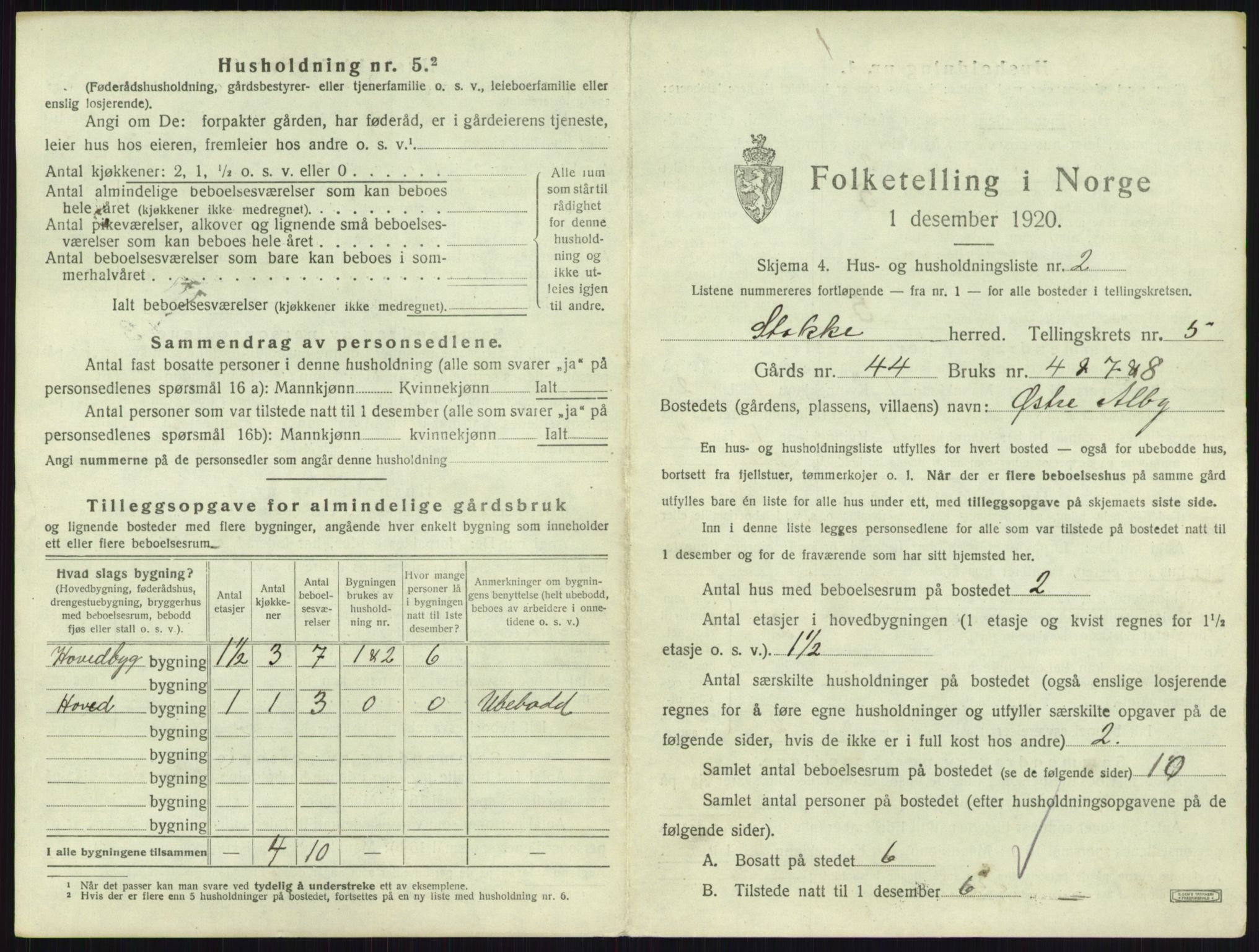 SAKO, 1920 census for Stokke, 1920, p. 985