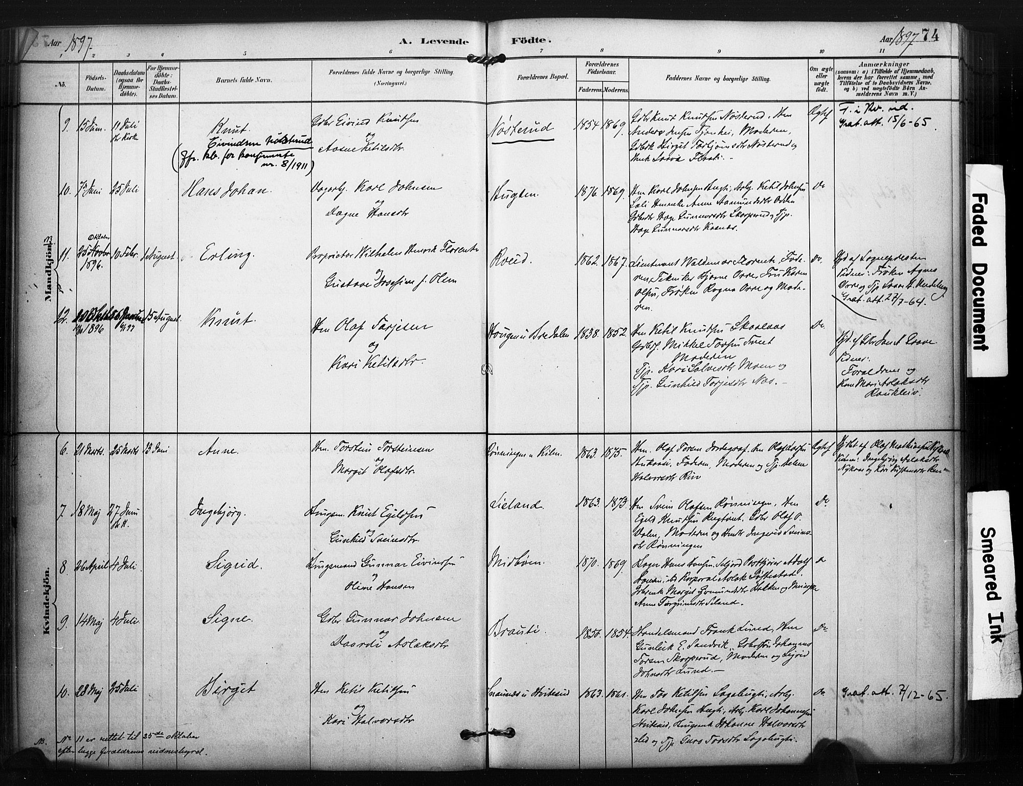 Kviteseid kirkebøker, SAKO/A-276/F/Fa/L0008: Parish register (official) no. I 8, 1882-1903, p. 74