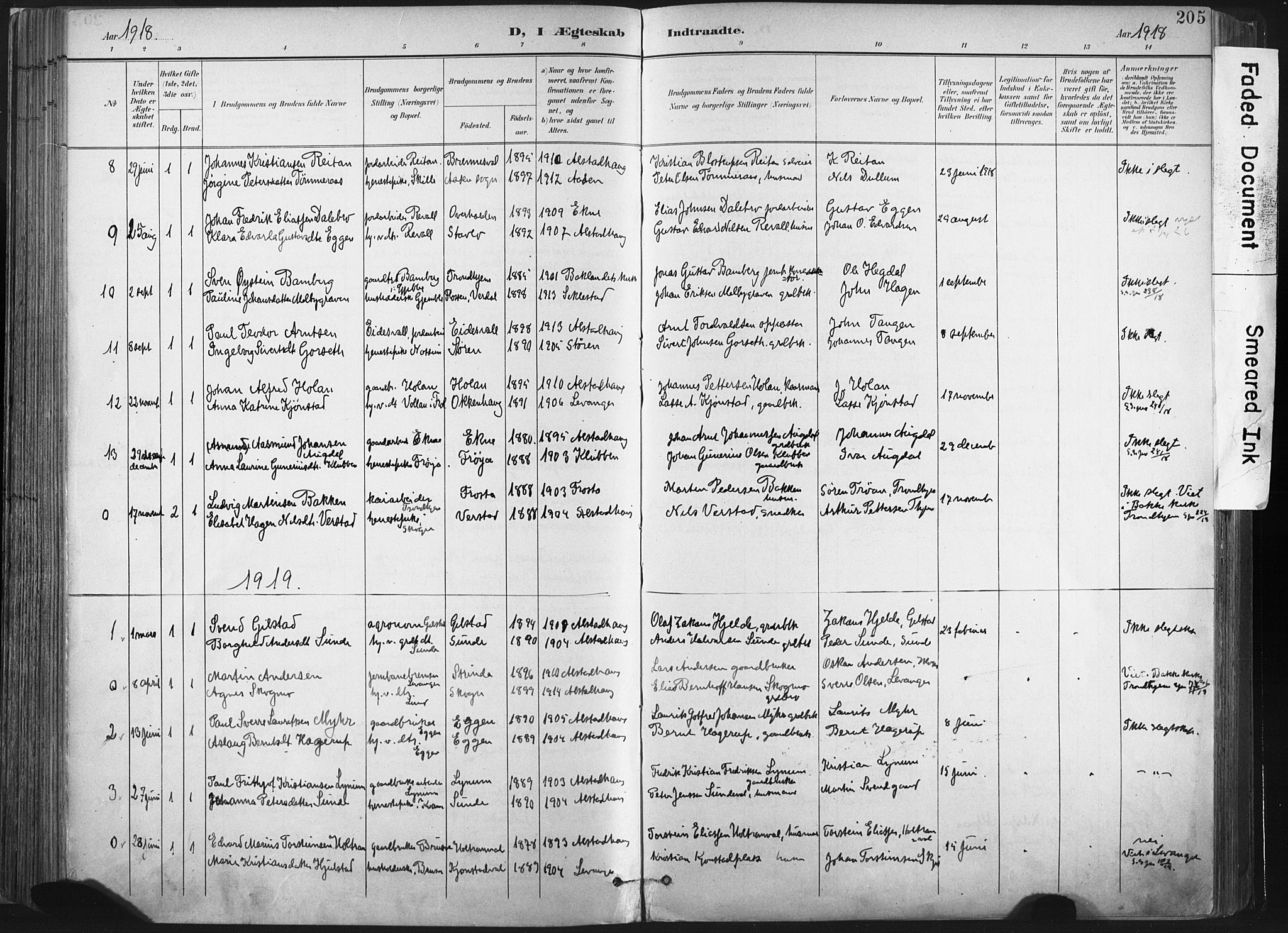 Ministerialprotokoller, klokkerbøker og fødselsregistre - Nord-Trøndelag, SAT/A-1458/717/L0162: Parish register (official) no. 717A12, 1898-1923, p. 205