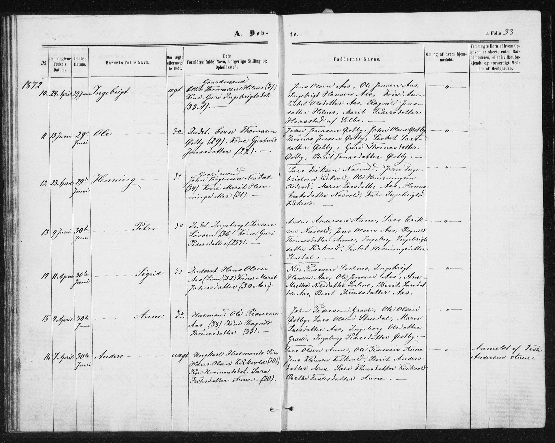 Ministerialprotokoller, klokkerbøker og fødselsregistre - Sør-Trøndelag, AV/SAT-A-1456/698/L1166: Parish register (copy) no. 698C03, 1861-1887, p. 33