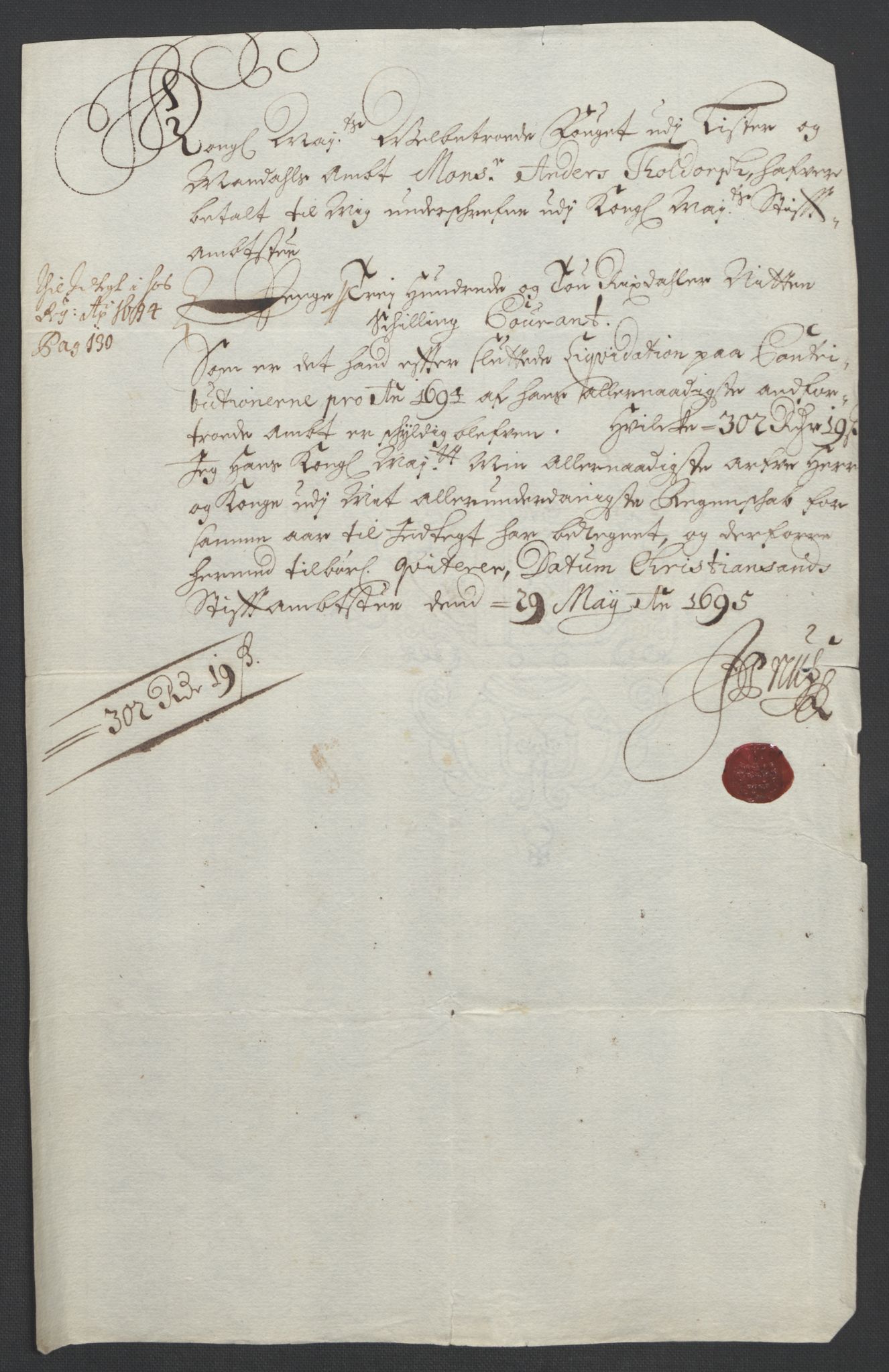 Rentekammeret inntil 1814, Reviderte regnskaper, Fogderegnskap, AV/RA-EA-4092/R43/L2545: Fogderegnskap Lista og Mandal, 1694-1695, p. 178