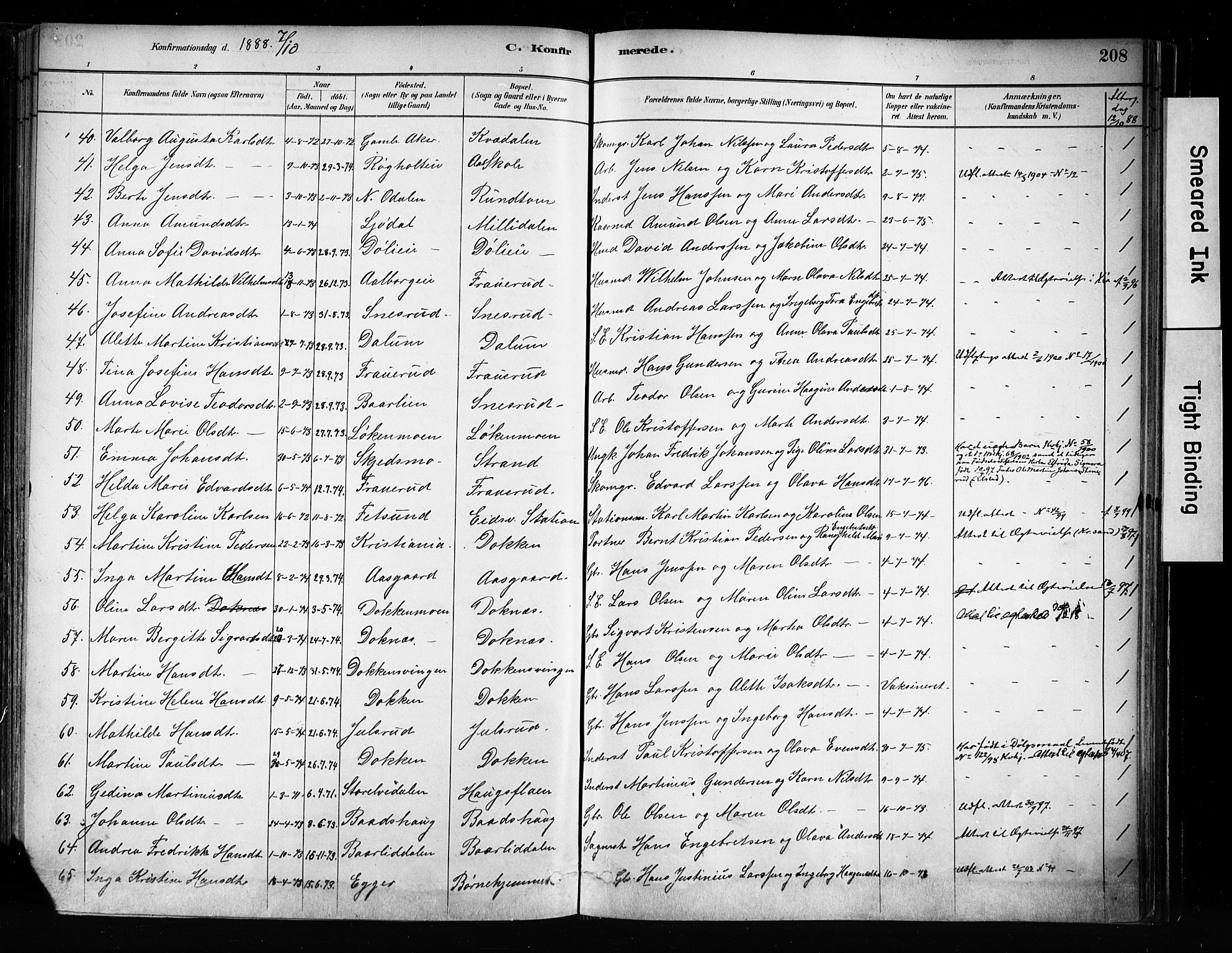 Eidsvoll prestekontor Kirkebøker, AV/SAO-A-10888/F/Fa/L0002: Parish register (official) no. I 2, 1882-1895, p. 208