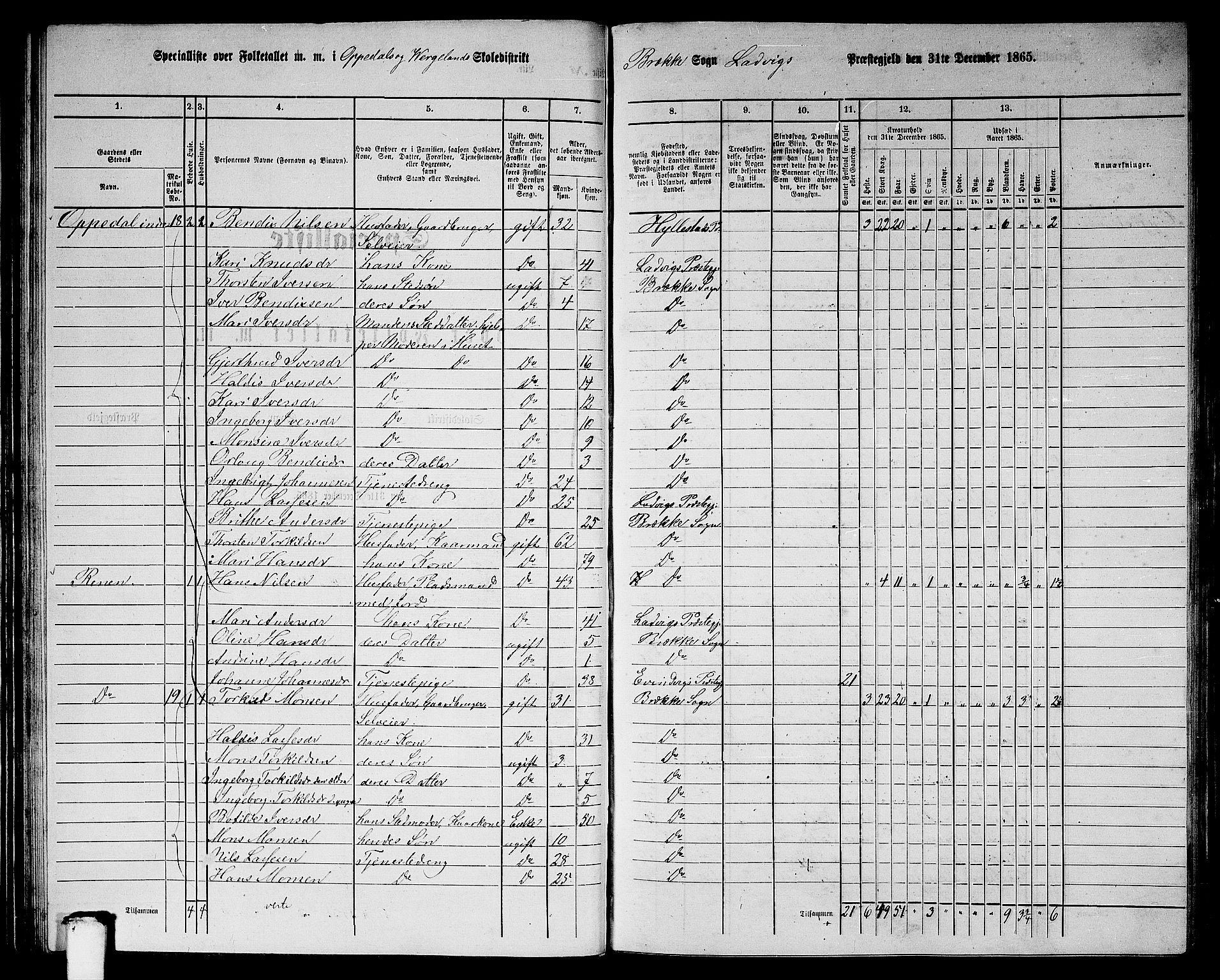 RA, 1865 census for Lavik, 1865, p. 74