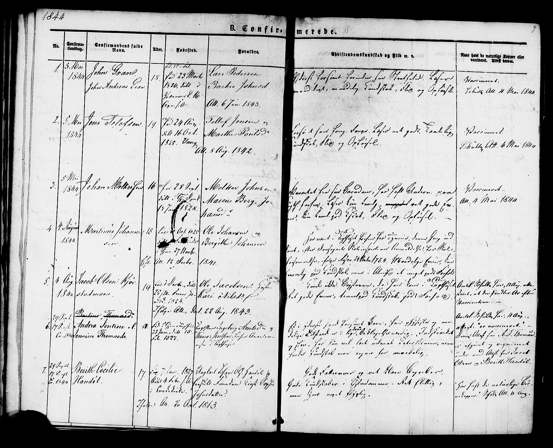 Ministerialprotokoller, klokkerbøker og fødselsregistre - Sør-Trøndelag, SAT/A-1456/624/L0480: Parish register (official) no. 624A01, 1841-1864, p. 7