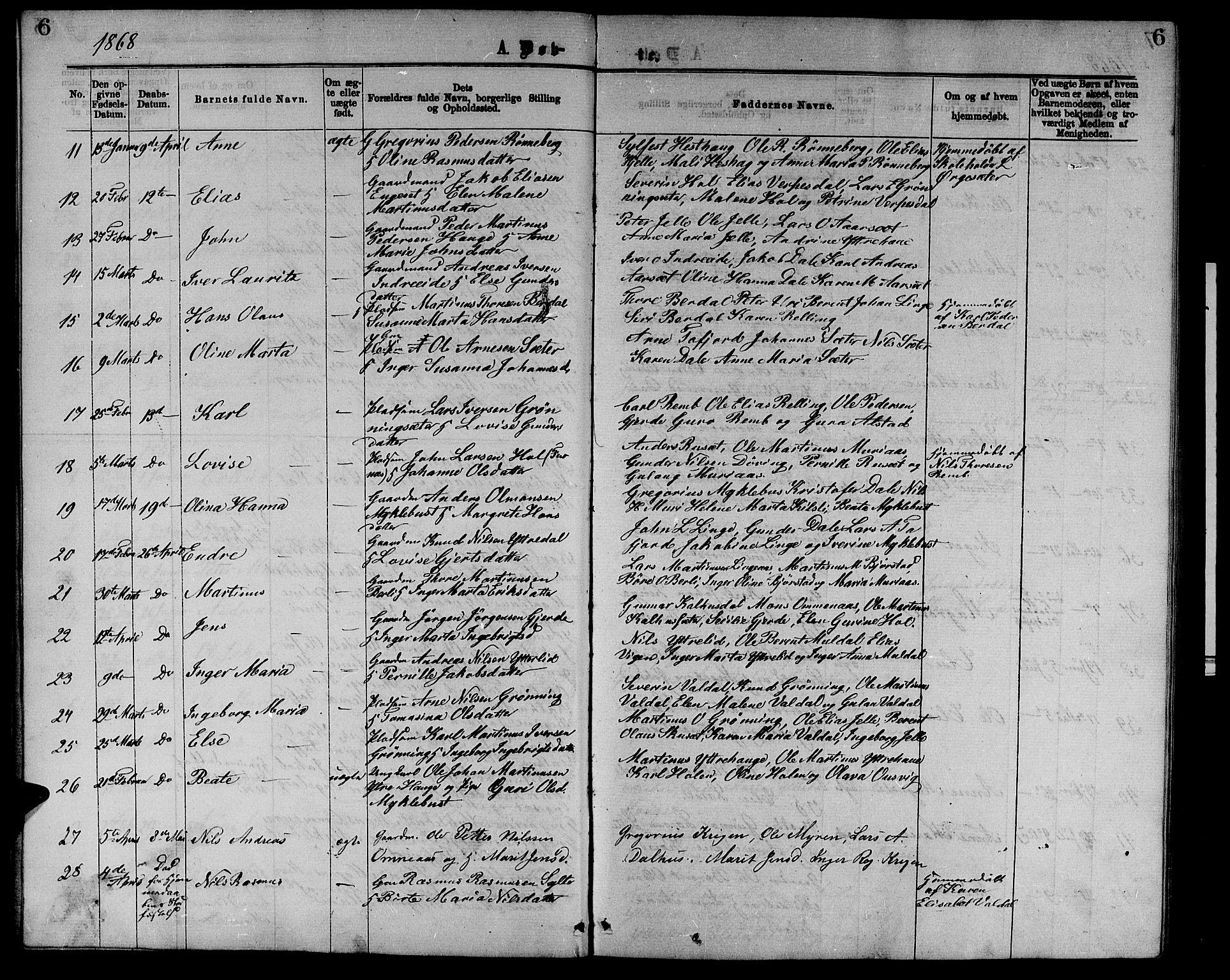 Ministerialprotokoller, klokkerbøker og fødselsregistre - Møre og Romsdal, SAT/A-1454/519/L0262: Parish register (copy) no. 519C03, 1866-1884, p. 6