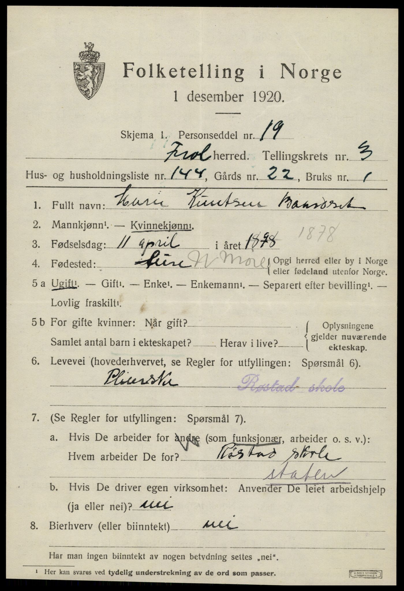 SAT, 1920 census for Frol, 1920, p. 4857