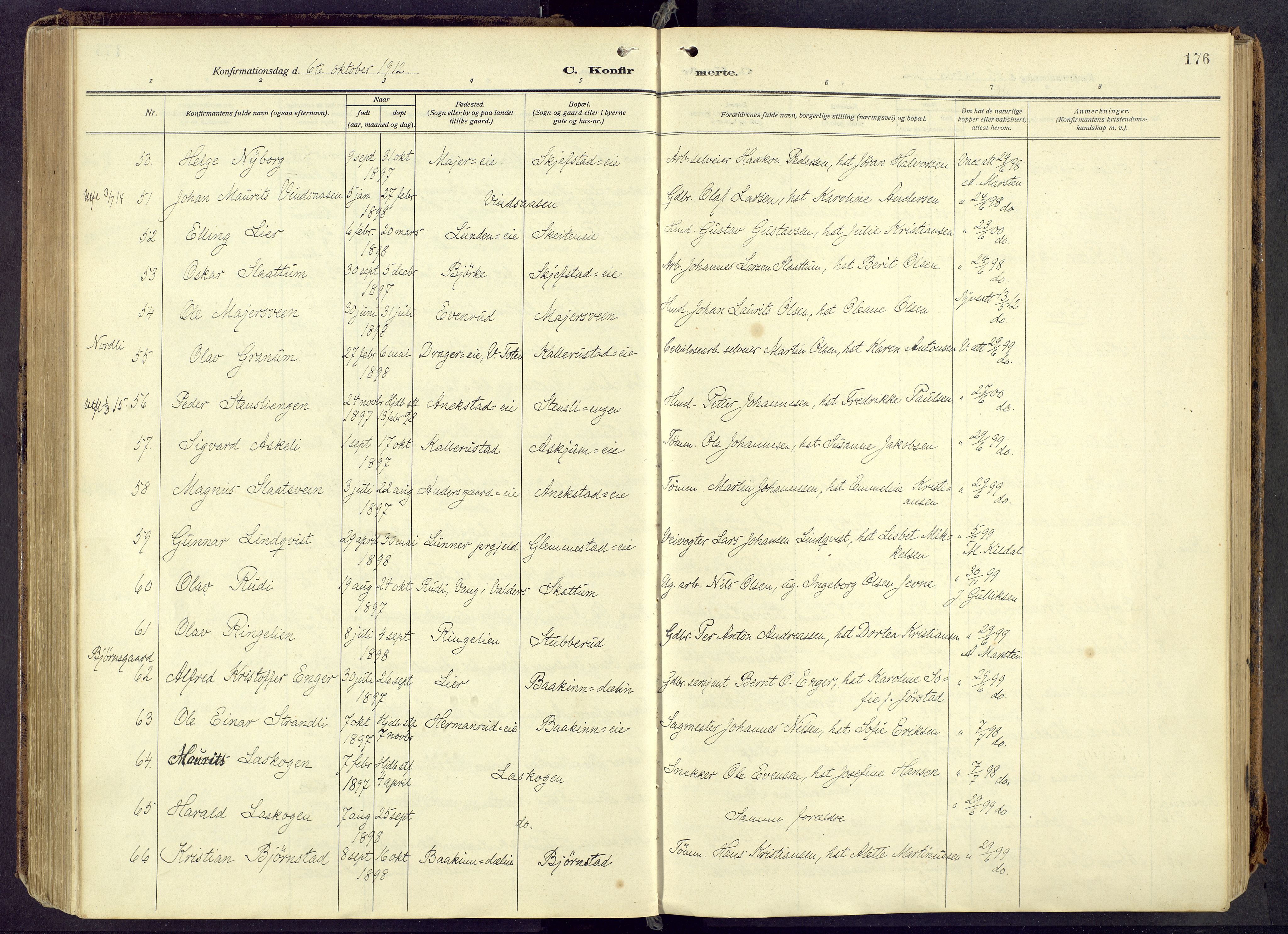 Østre Toten prestekontor, AV/SAH-PREST-104/H/Ha/Haa/L0010: Parish register (official) no. 10, 1910-1920, p. 176