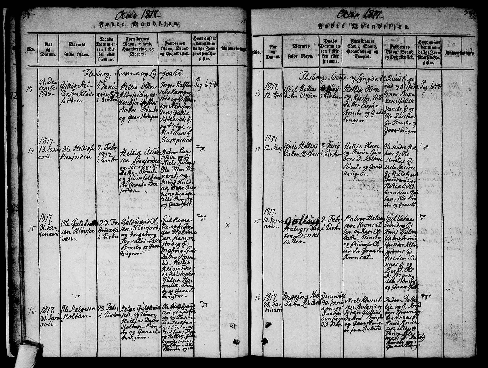 Flesberg kirkebøker, AV/SAKO-A-18/F/Fa/L0005: Parish register (official) no. I 5, 1816-1834, p. 37-38