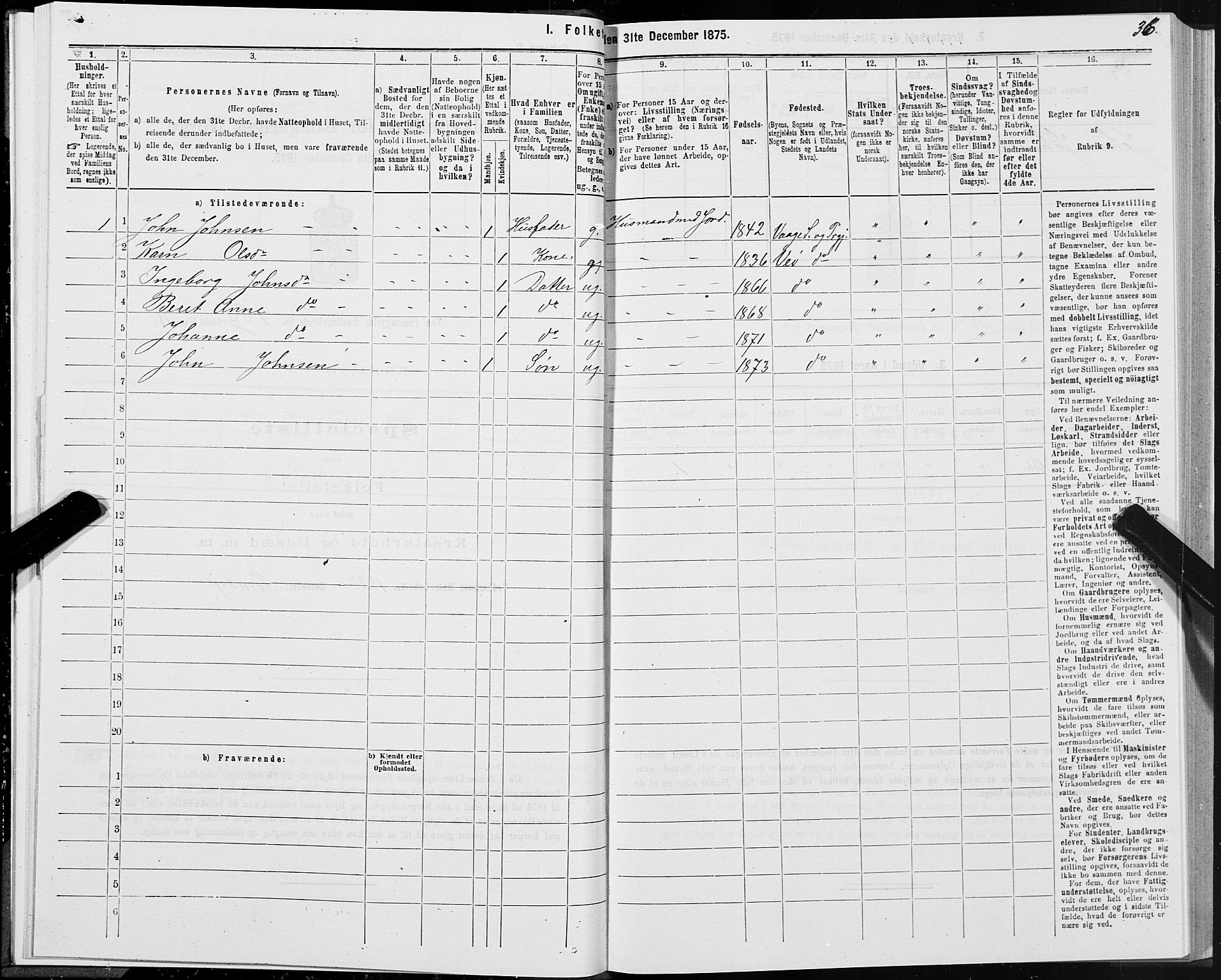 SAT, 1875 census for 1541P Veøy, 1875, p. 1036