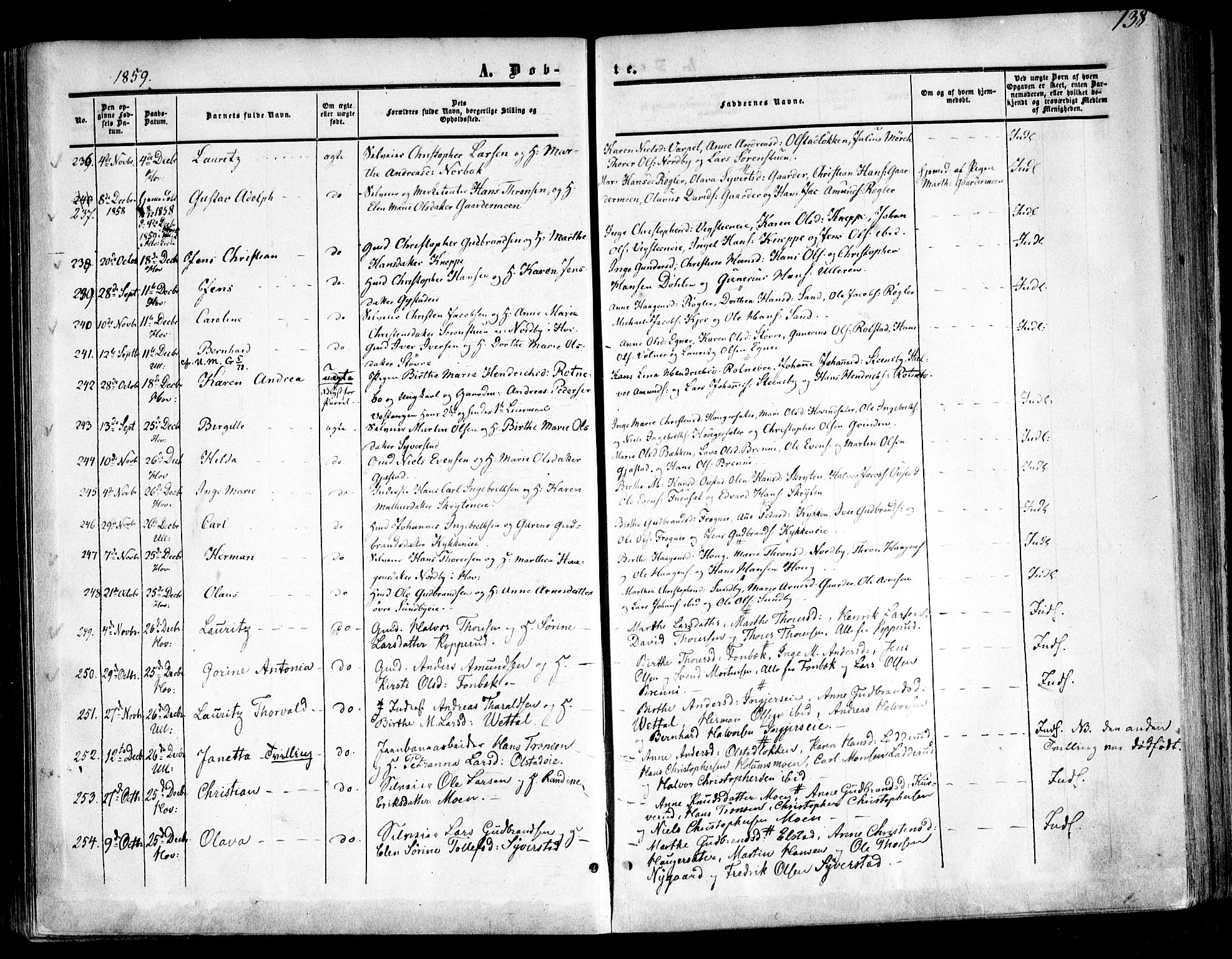 Ullensaker prestekontor Kirkebøker, SAO/A-10236a/F/Fa/L0015.a: Parish register (official) no. I 15A, 1851-1862, p. 138