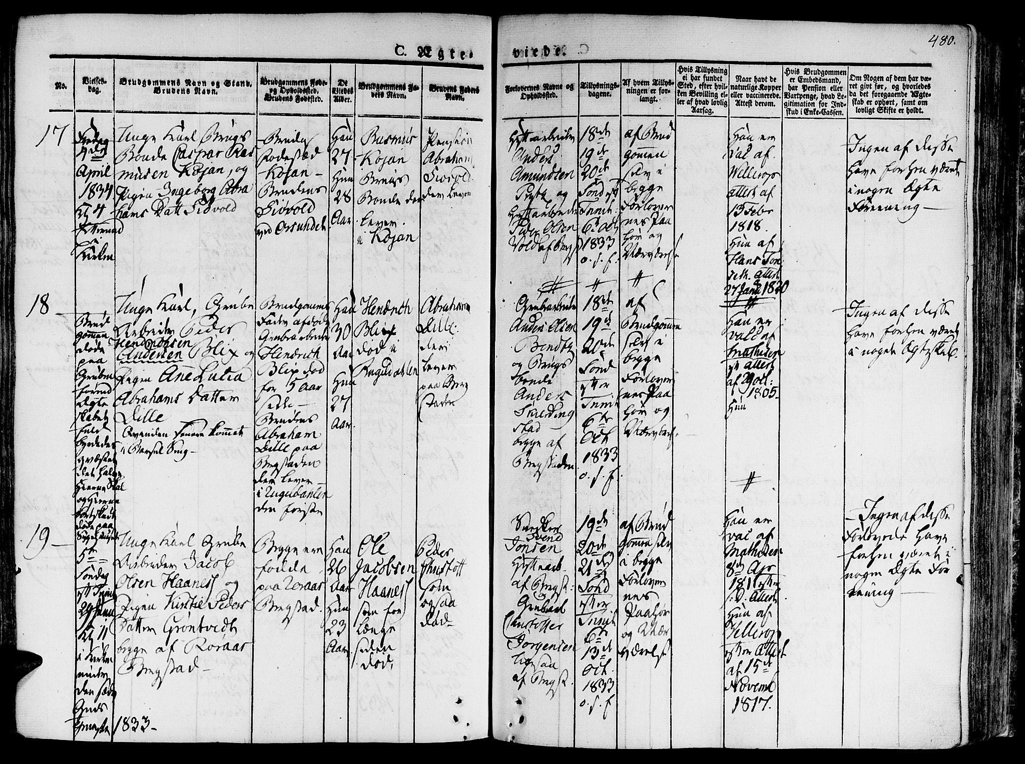 Ministerialprotokoller, klokkerbøker og fødselsregistre - Sør-Trøndelag, SAT/A-1456/681/L0930: Parish register (official) no. 681A08, 1829-1844, p. 480