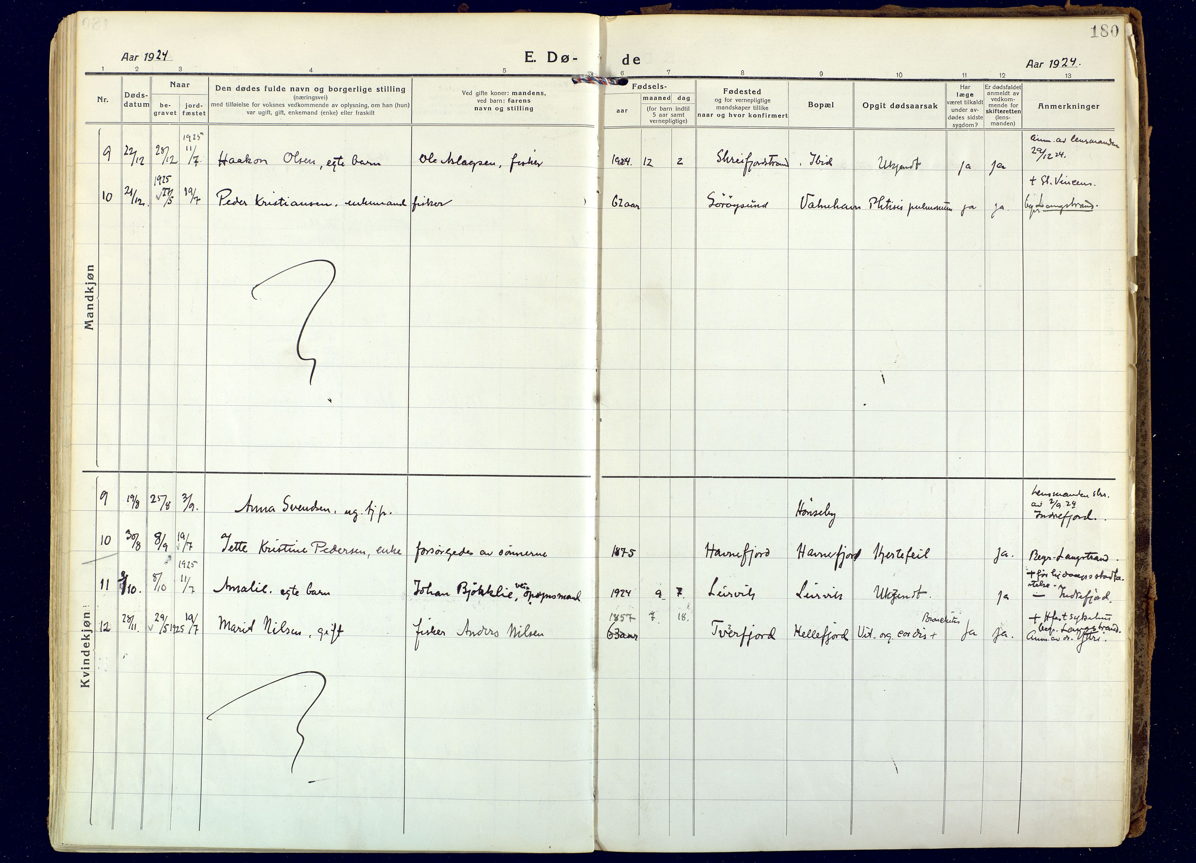 Hammerfest sokneprestkontor, AV/SATØ-S-1347/H/Ha/L0018.kirke: Parish register (official) no. 18, 1918-1933, p. 180