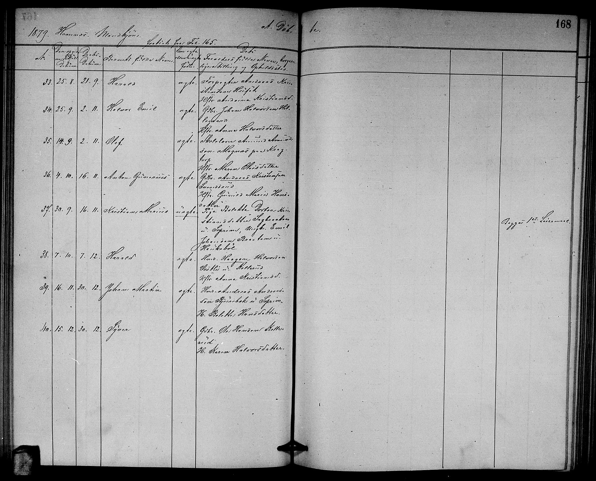 Høland prestekontor Kirkebøker, AV/SAO-A-10346a/G/Ga/L0006: Parish register (copy) no. I 6, 1869-1879, p. 168