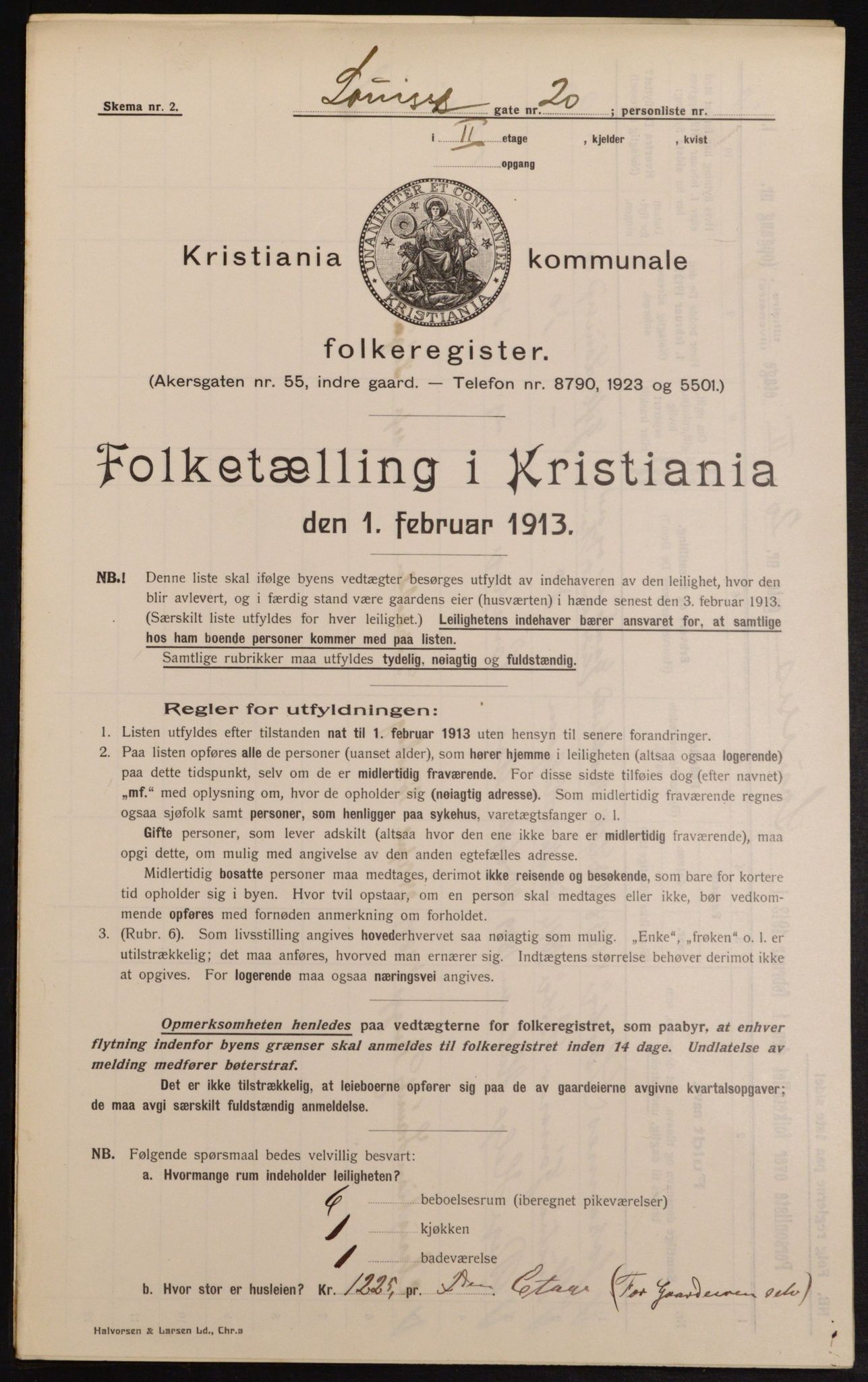 OBA, Municipal Census 1913 for Kristiania, 1913, p. 58187