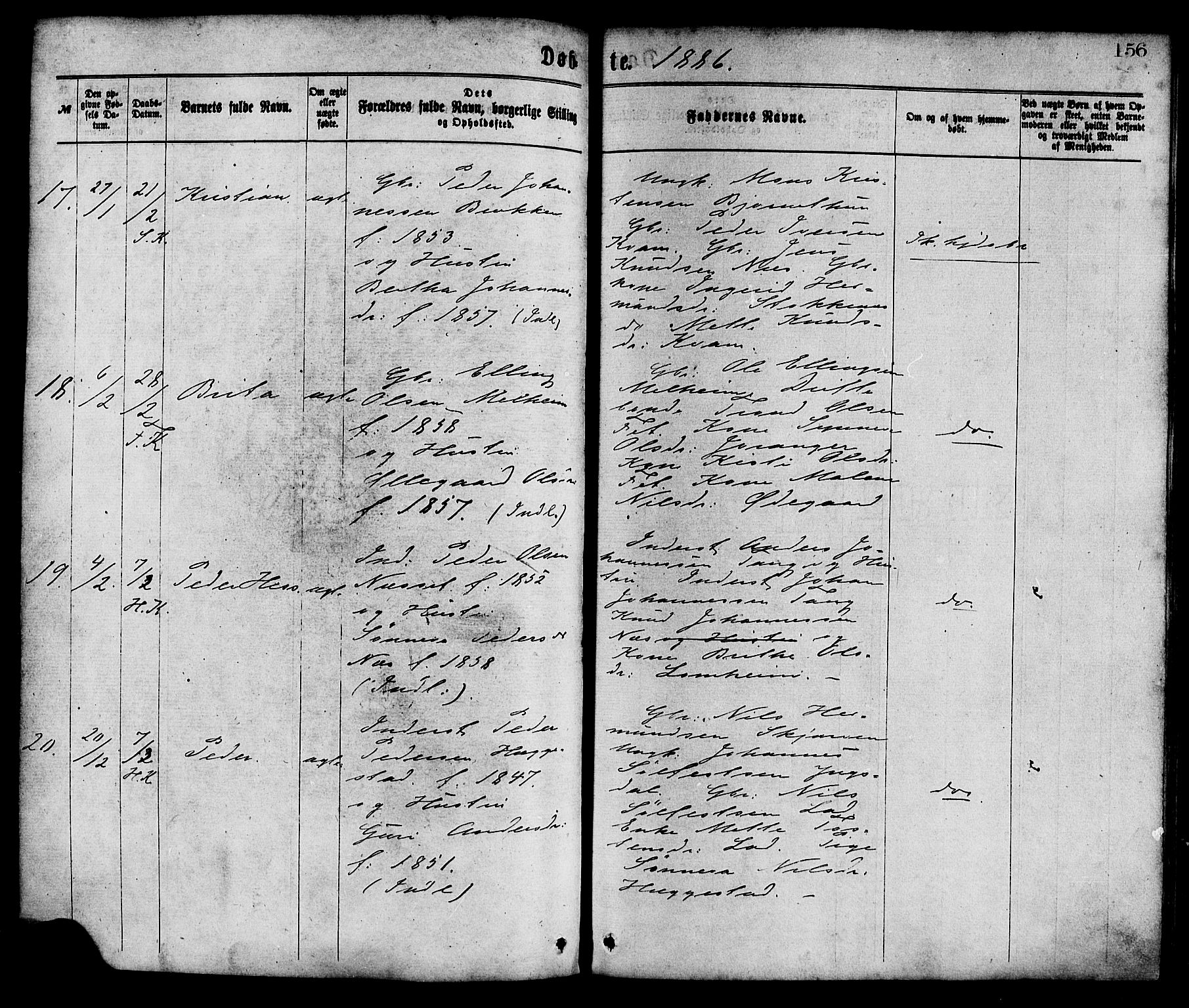 Hafslo sokneprestembete, AV/SAB-A-80301/H/Haa/Haaa/L0011: Parish register (official) no. A 11, 1873-1886, p. 156