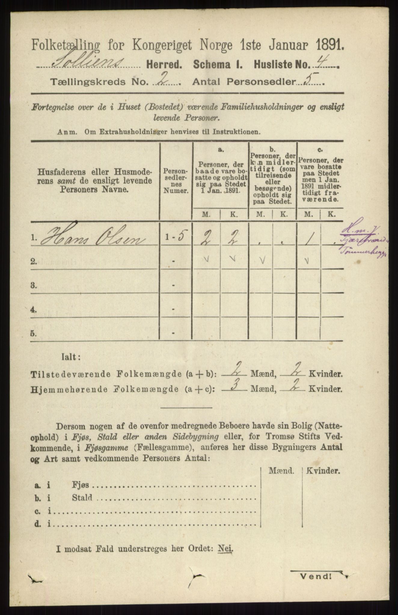 RA, 1891 census for 0431 Sollia, 1891, p. 340