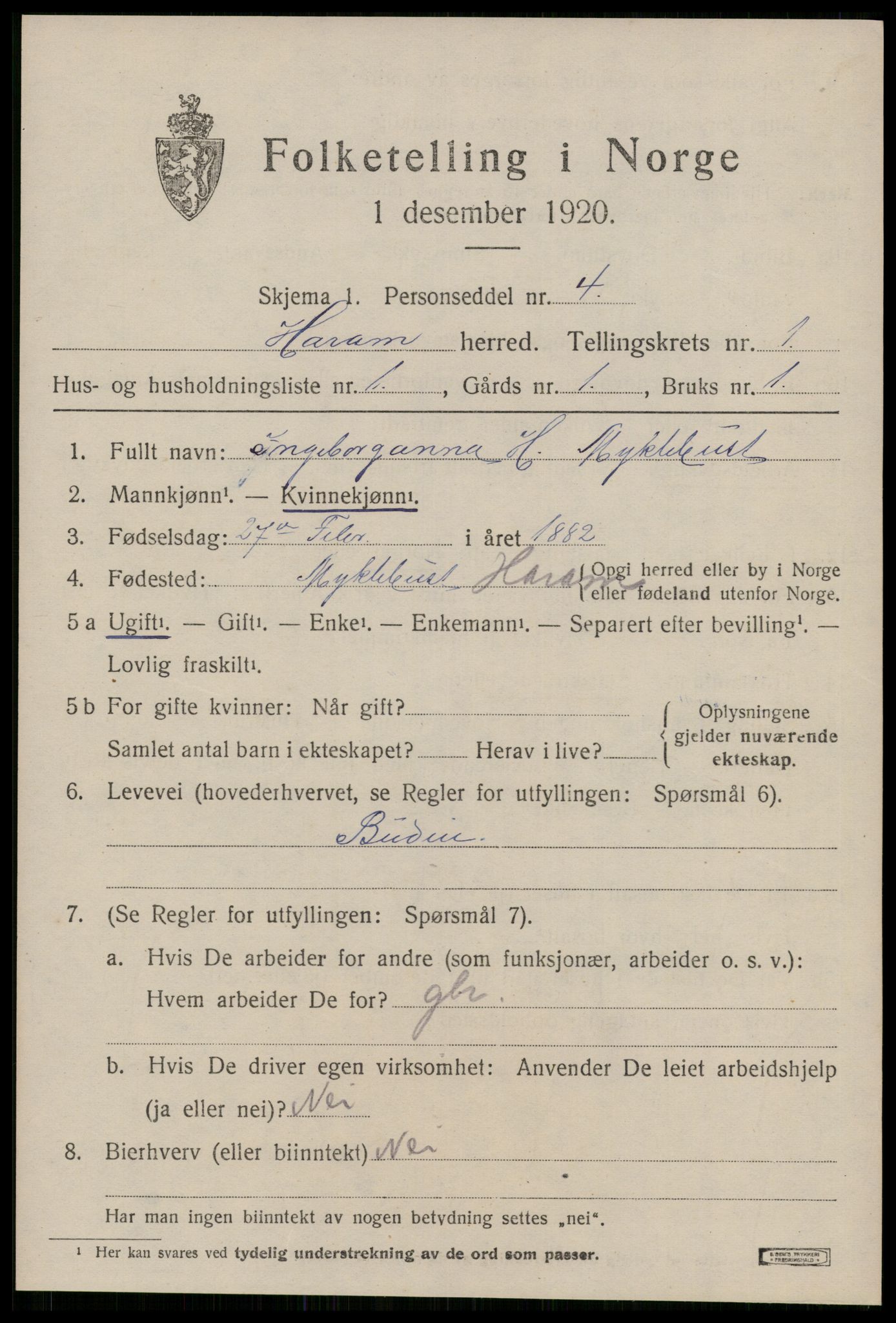 SAT, 1920 census for Haram, 1920, p. 979