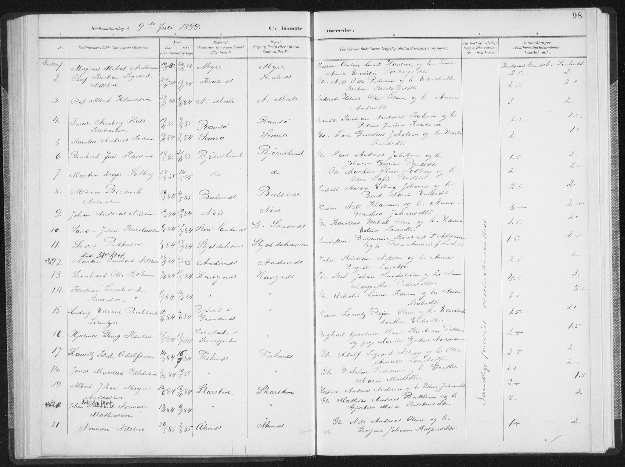 Ministerialprotokoller, klokkerbøker og fødselsregistre - Nordland, SAT/A-1459/897/L1400: Parish register (official) no. 897A07, 1897-1908, p. 98