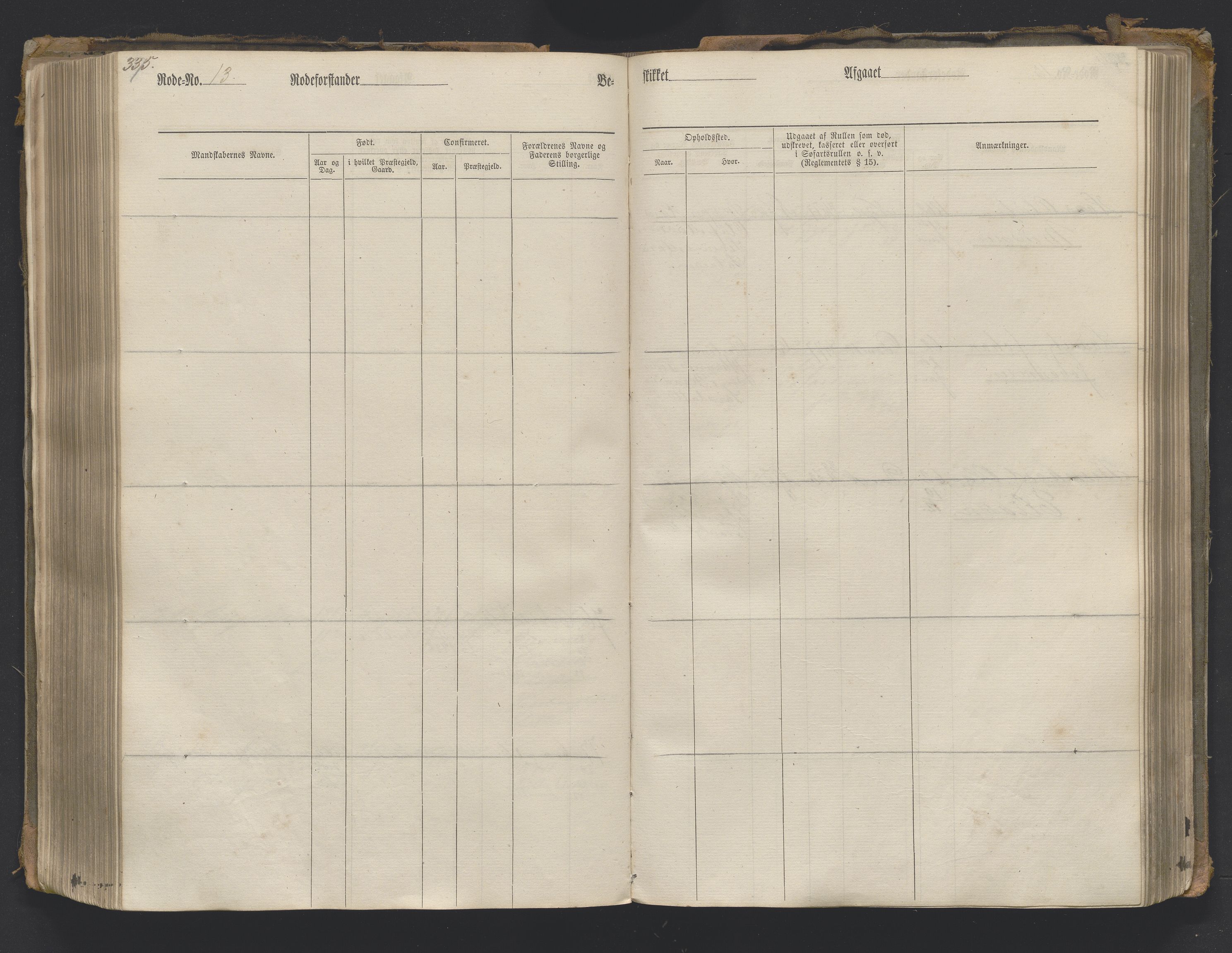 Bergens Krigskommisariat, SAB/A-5103/H/Hj/Hjc/Hjcb/L0001: Mannskapsrulle rode nr 1-21 (eldre ref: 275), 1870-1895, p. 335