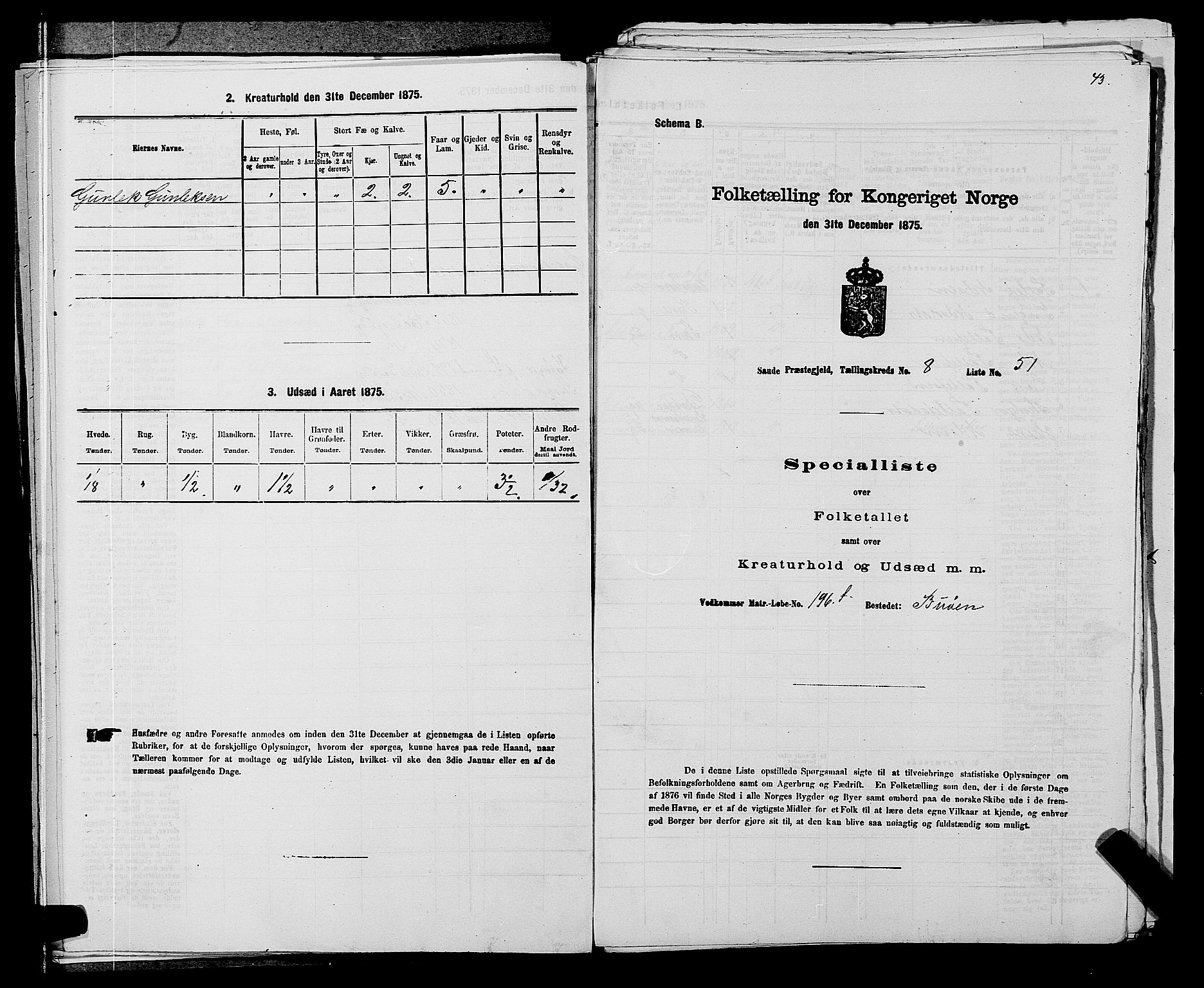 SAKO, 1875 census for 0822P Sauherad, 1875, p. 1032