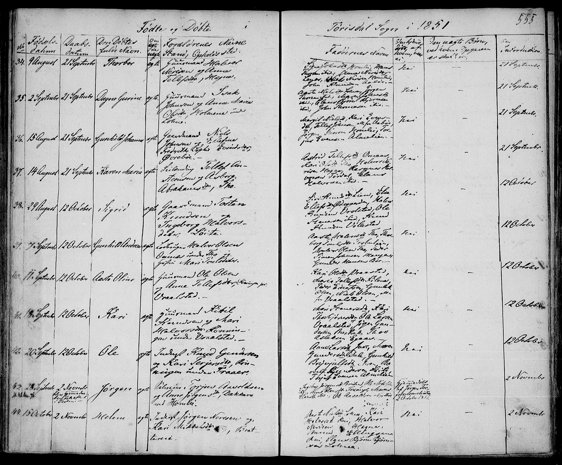 Drangedal kirkebøker, SAKO/A-258/F/Fa/L0007b: Parish register (official) no. 7b, 1837-1856, p. 555