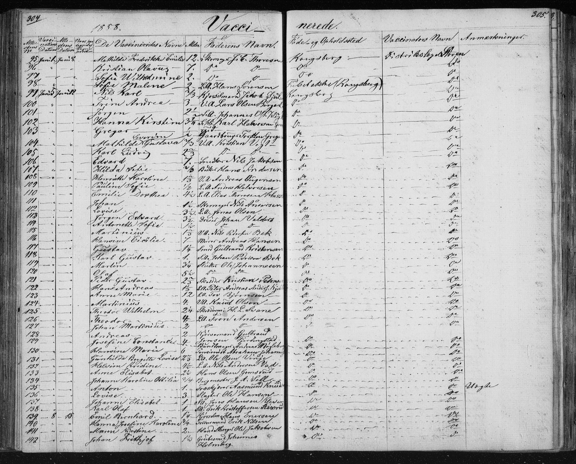 Kongsberg kirkebøker, AV/SAKO-A-22/F/Fa/L0009: Parish register (official) no. I 9, 1839-1858, p. 304-305