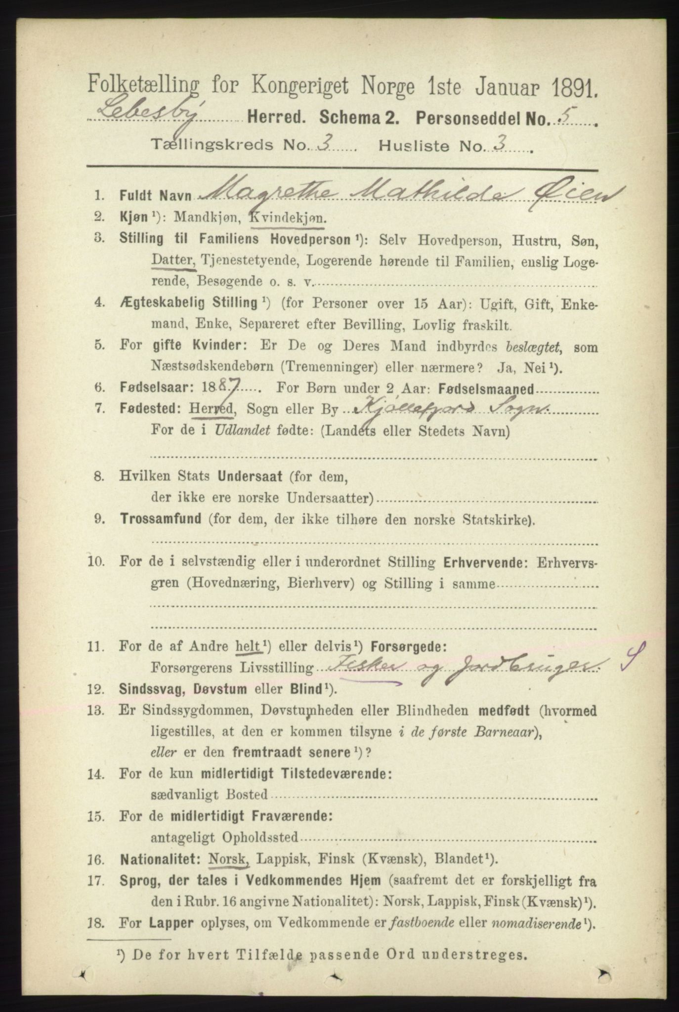 RA, 1891 census for 2022 Lebesby, 1891, p. 742