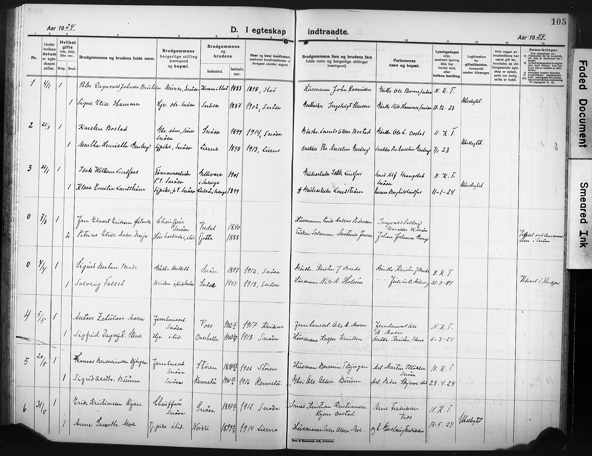 Ministerialprotokoller, klokkerbøker og fødselsregistre - Nord-Trøndelag, SAT/A-1458/749/L0480: Parish register (copy) no. 749C02, 1924-1932, p. 105