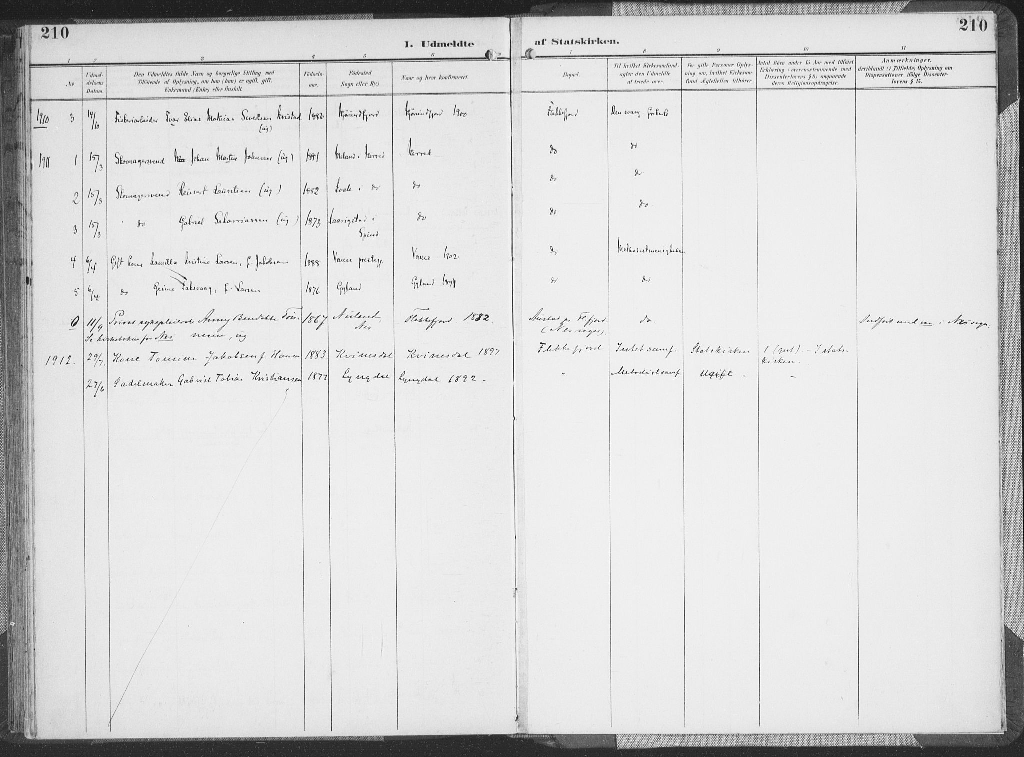 Flekkefjord sokneprestkontor, AV/SAK-1111-0012/F/Fa/Faa/L0002: Parish register (official) no. A 2, 1900-1912, p. 210