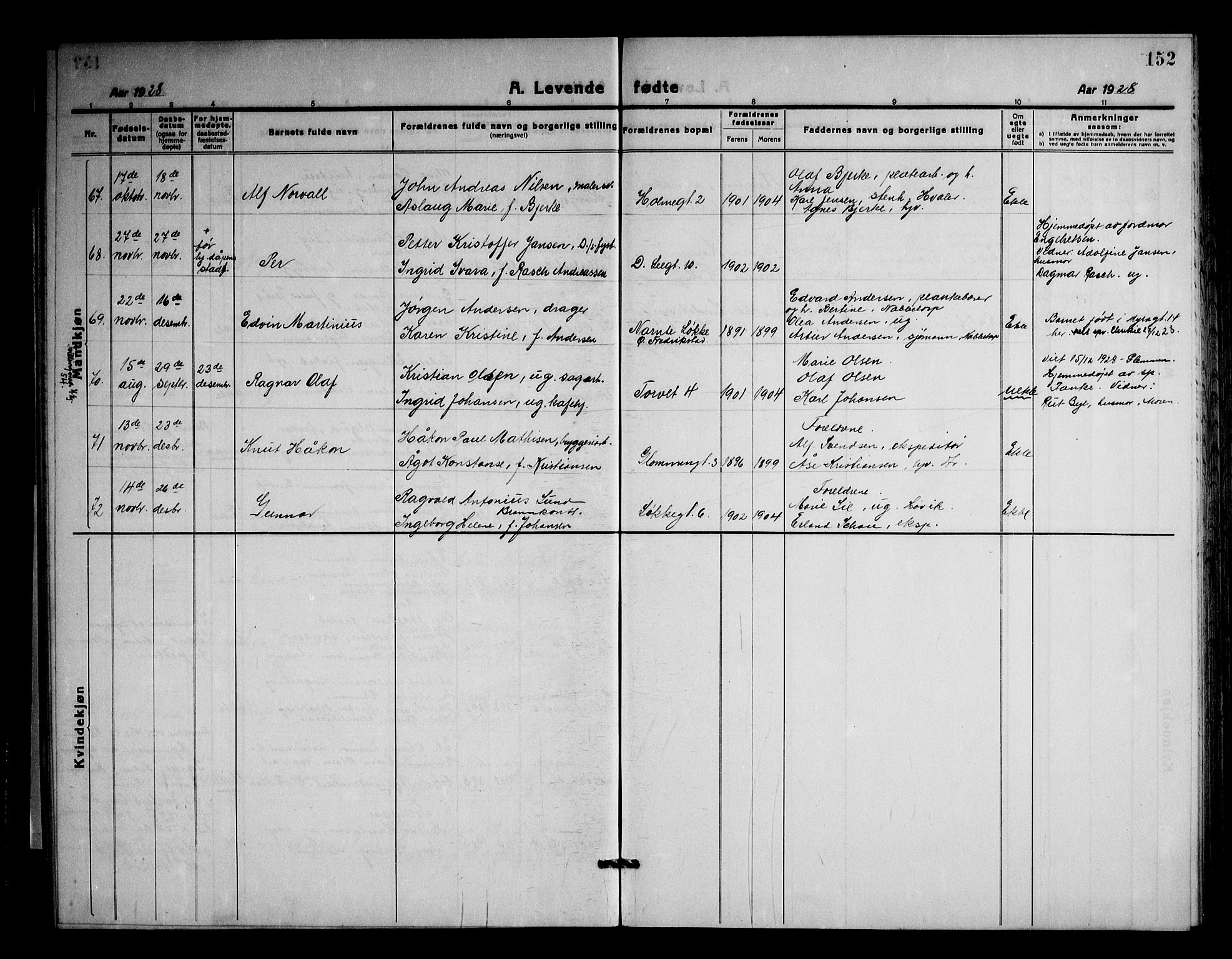 Fredrikstad domkirkes prestekontor Kirkebøker, AV/SAO-A-10906/G/Ga/L0005: Parish register (copy) no. 5, 1918-1948, p. 152