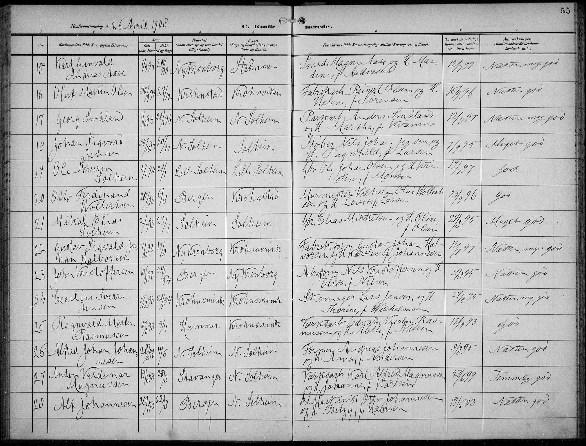Årstad Sokneprestembete, SAB/A-79301/H/Haa/L0007: Parish register (official) no. B 2, 1901-1914, p. 55