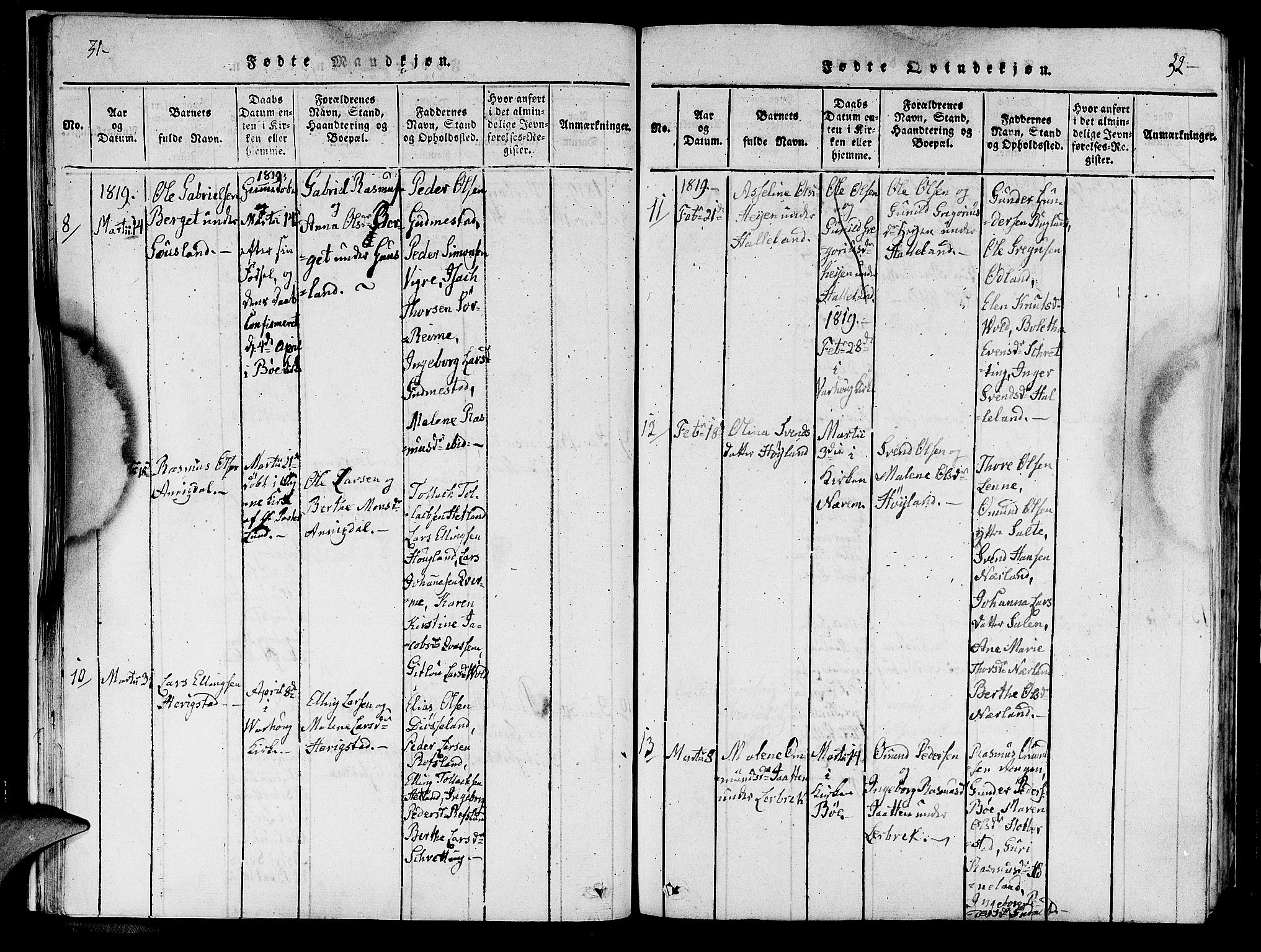 Hå sokneprestkontor, AV/SAST-A-101801/001/30BA/L0003: Parish register (official) no. A 3, 1815-1825, p. 31-32