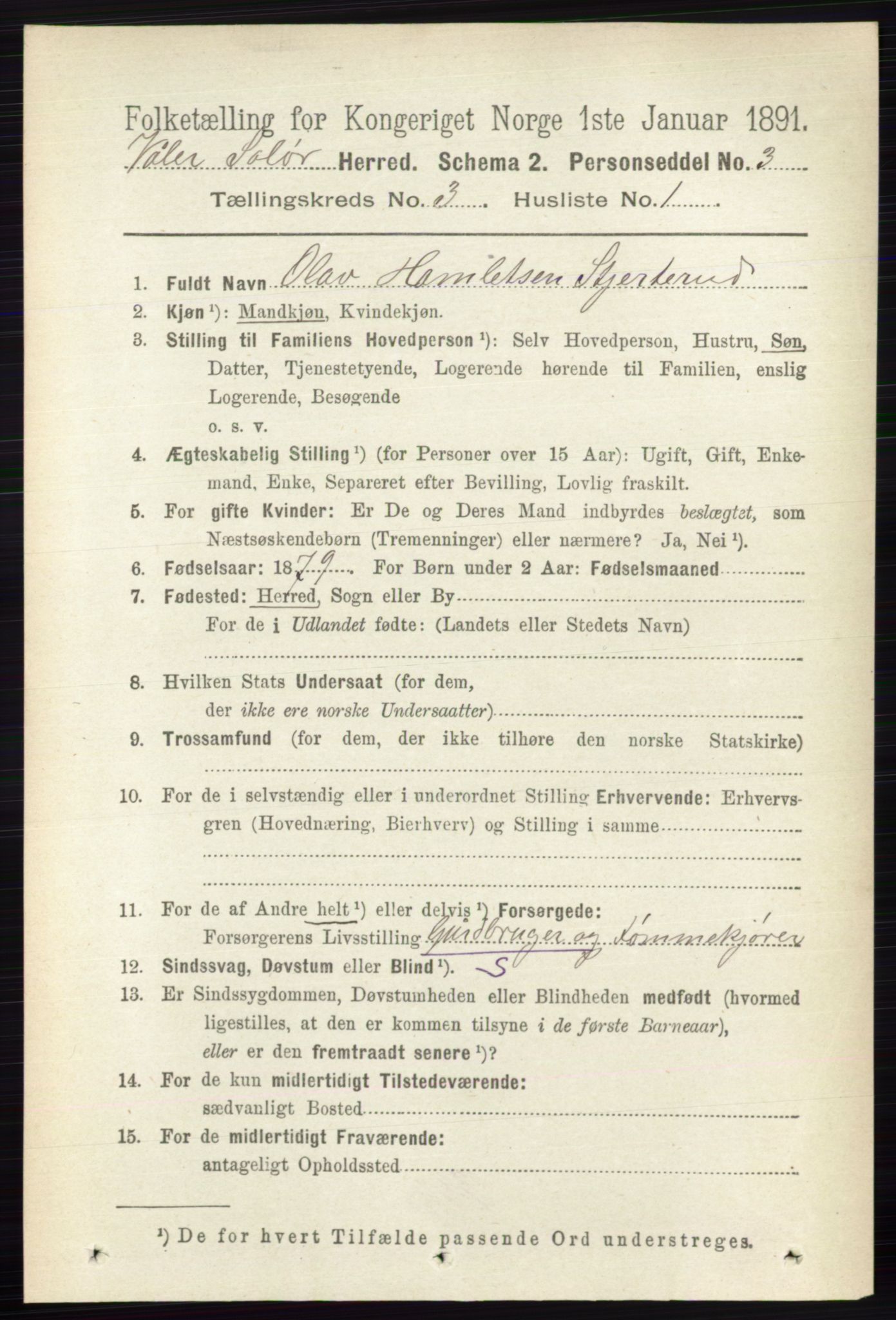 RA, 1891 census for 0426 Våler, 1891, p. 955