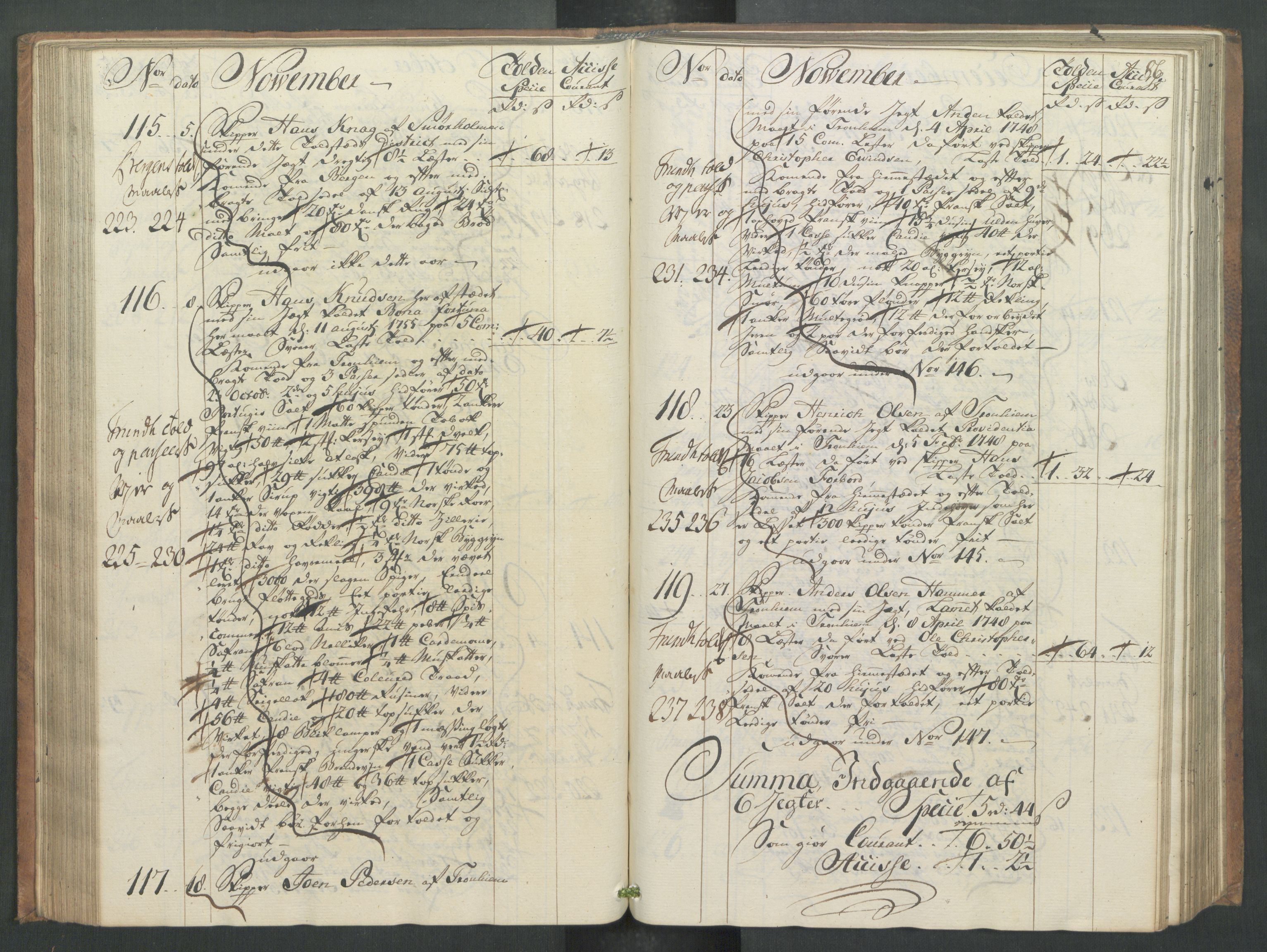 Generaltollkammeret, tollregnskaper, AV/RA-EA-5490/R32/L0013/0001: Tollregnskaper Kristiansund / Hovedtollbok, 1756, p. 85b-86a