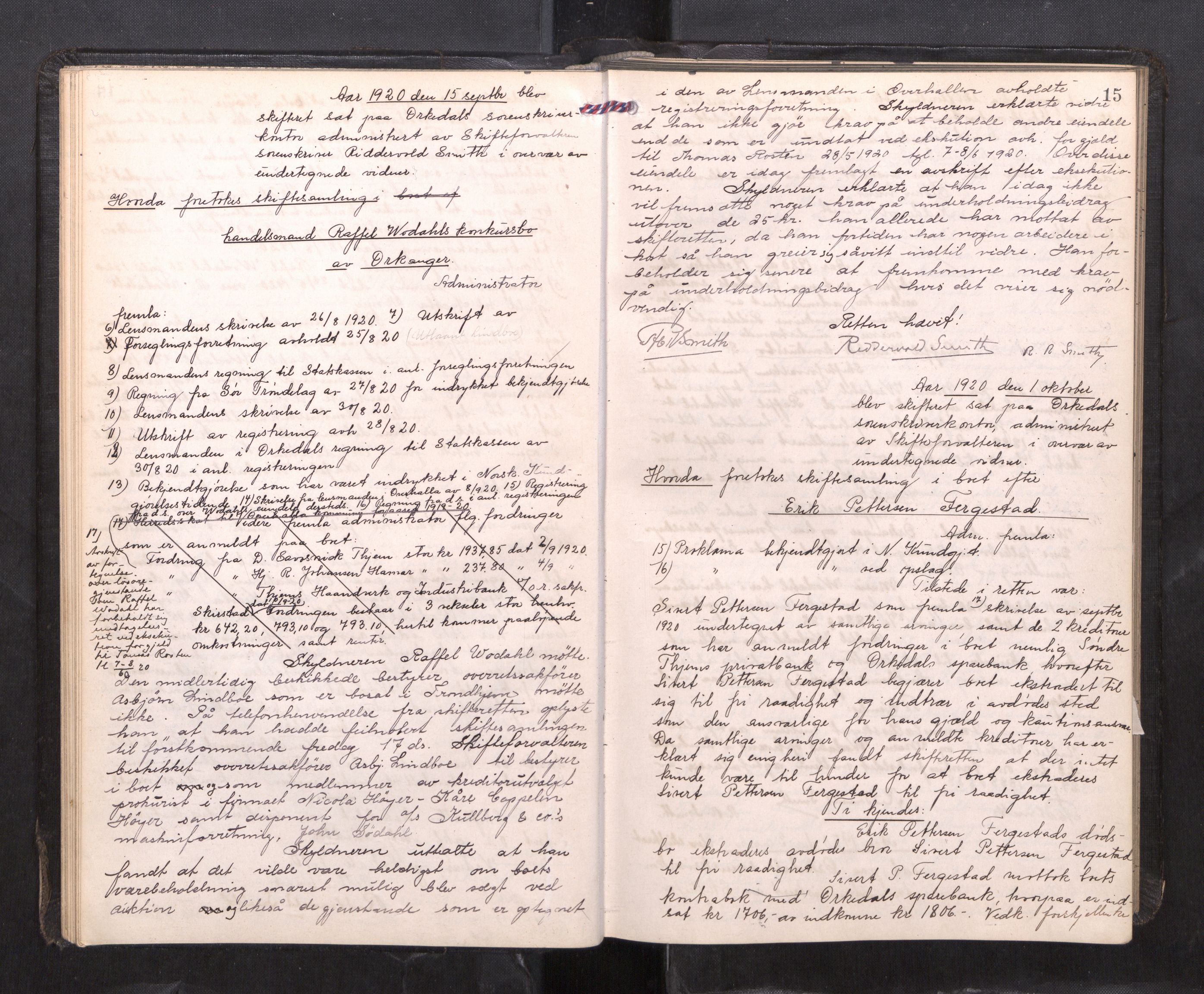 Orkdal sorenskriveri, AV/SAT-A-4169/1/3/3B/L0015: Skiftebehandlingsprotokoll, 1919-1927, p. 14b-15a