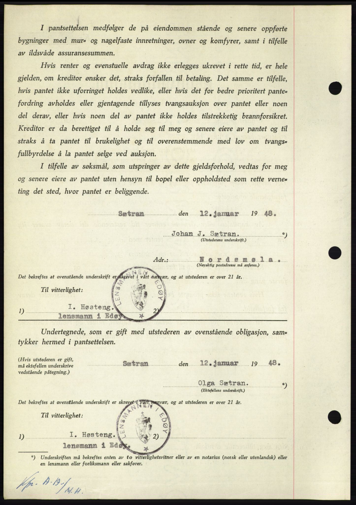 Nordmøre sorenskriveri, AV/SAT-A-4132/1/2/2Ca: Mortgage book no. B97, 1947-1948, Diary no: : 188/1948