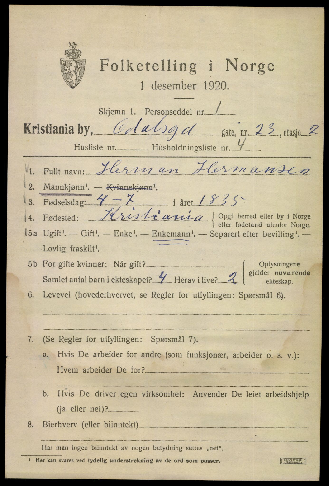 SAO, 1920 census for Kristiania, 1920, p. 429157