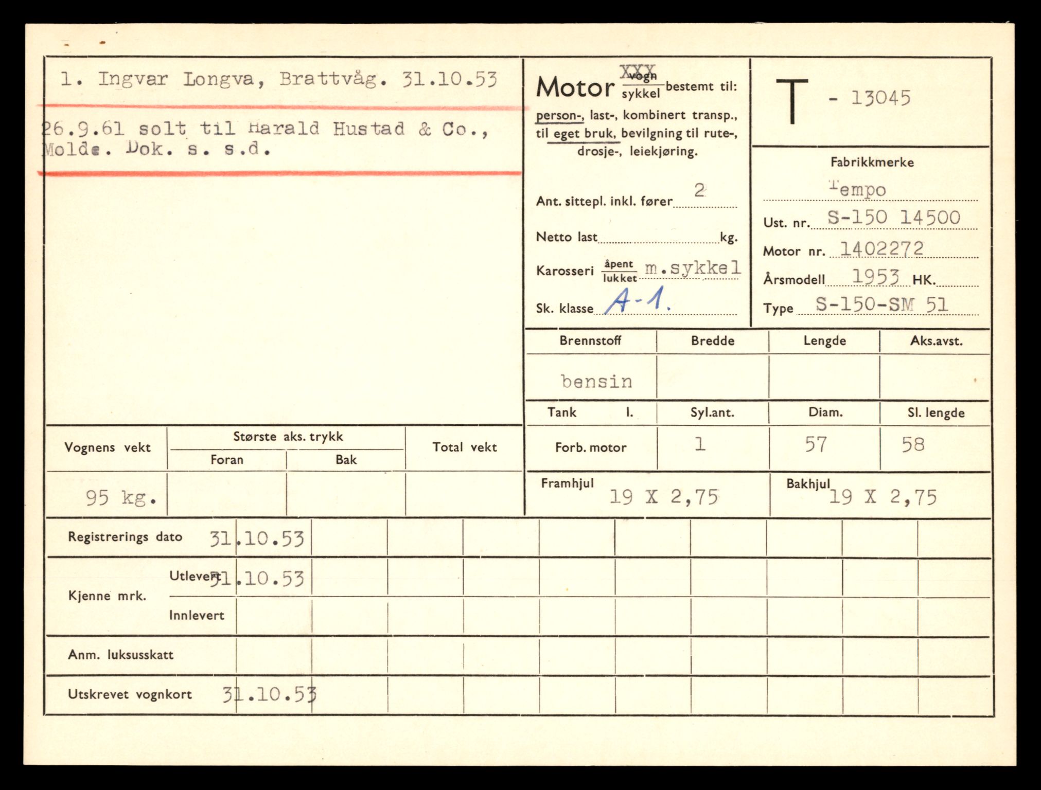 Møre og Romsdal vegkontor - Ålesund trafikkstasjon, AV/SAT-A-4099/F/Fe/L0037: Registreringskort for kjøretøy T 13031 - T 13179, 1927-1998, p. 325